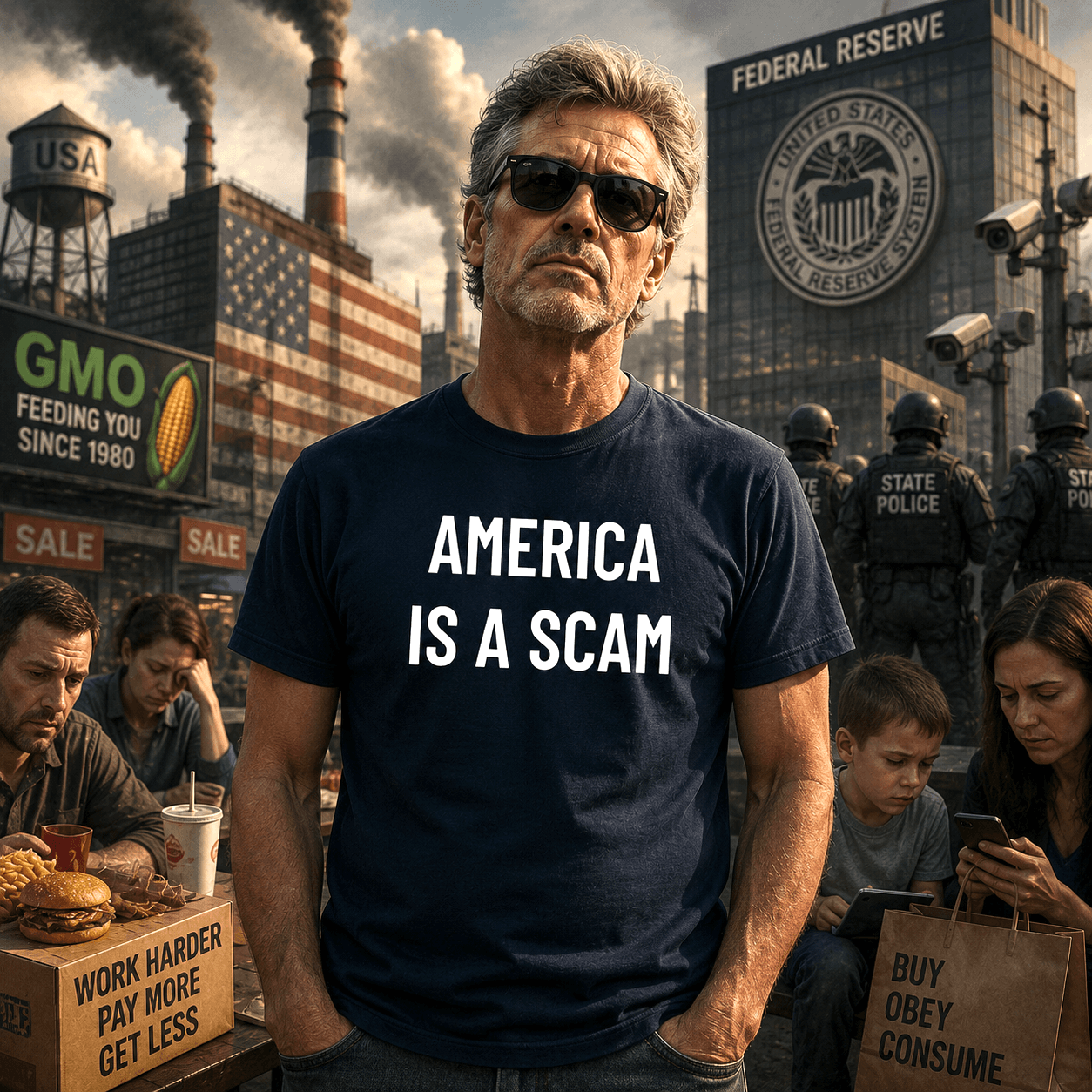 AMERICA IS A SCAM anti-establishment statement t-shirt | BASED ALT-WEAR