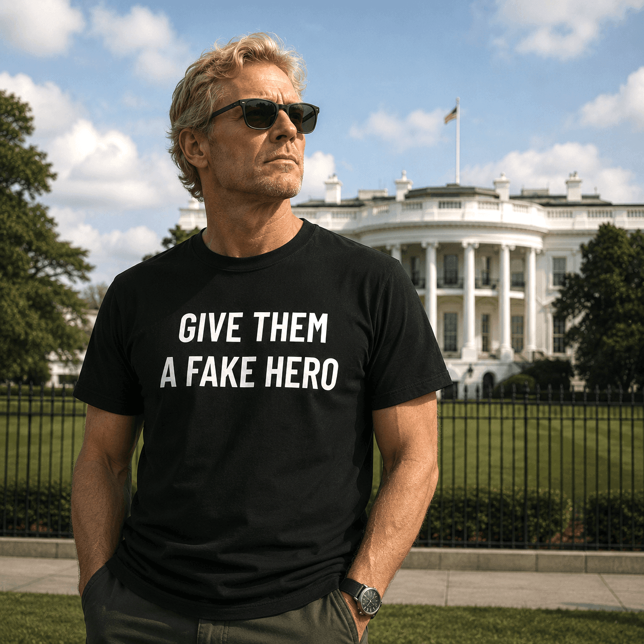 GIVE THEM A FAKE HERO anti-establishment statement t-shirt | BASED ALT-WEAR
