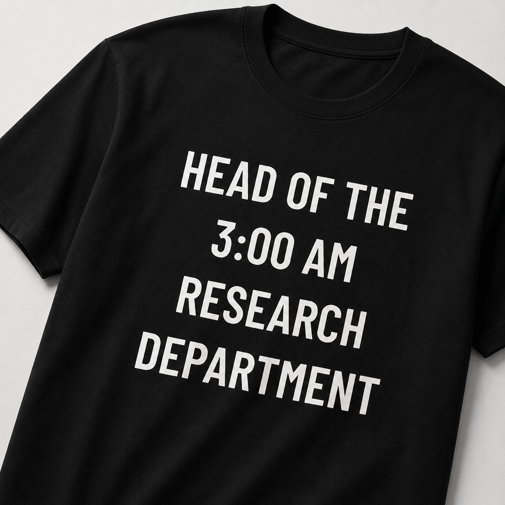 HEAD OF THE 3:00 AM RESEARCH DEPARTMENT conspiracy statement t-shirt featured | BASED ALT-WEAR