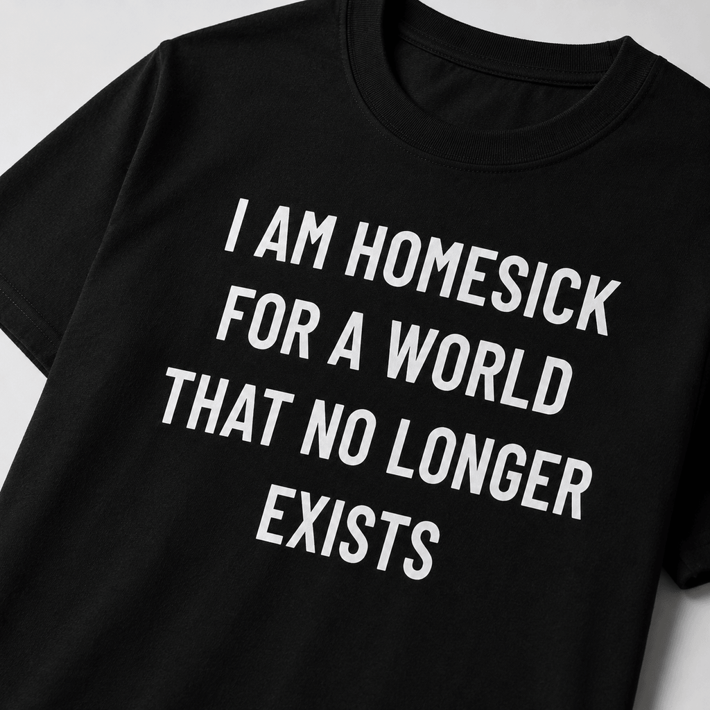 I AM HOMESICK FOR A WORLD THAT NO LONGER EXISTS nostalgia statement t-shirt featured back | BASED ALT-WEAR