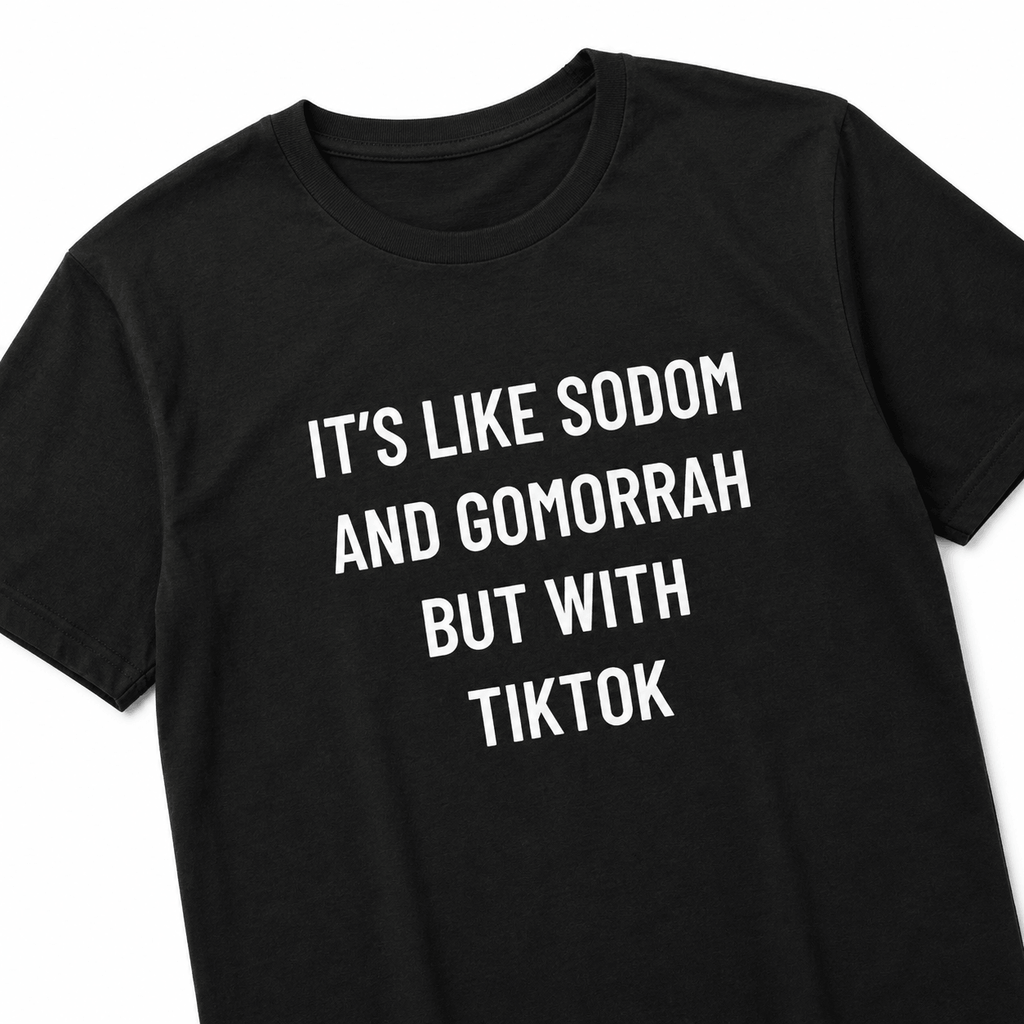 IT'S LIKE SODOM AND GOMORRAH BUT WITH TIKTOK nihilist blackpill statement t-shirt | BASED ALT-WEAR