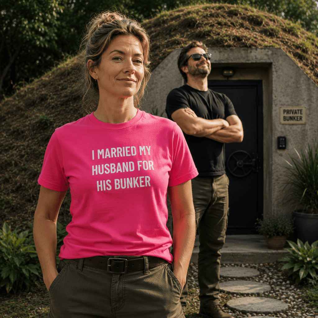 I MARRIED MY HUSBAND FOR HIS BUNKER t-shirt