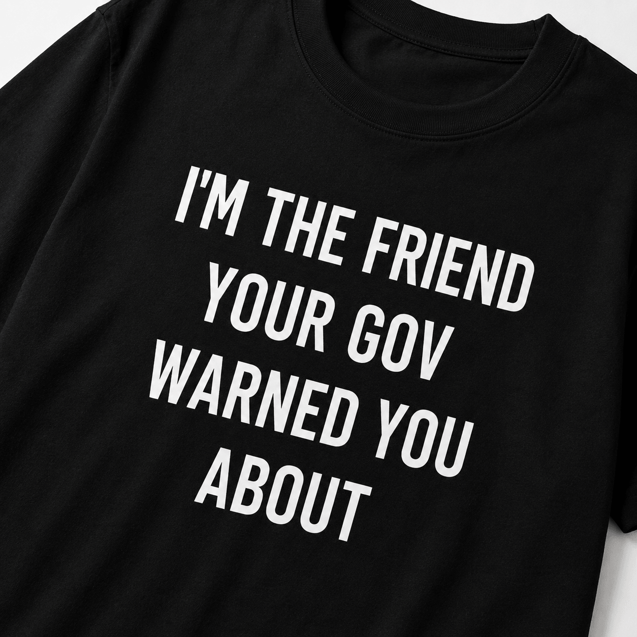 I'M THE FRIEND YOUR GOV WARNED YOU ABOUT anti-government statement t-shirt featured | BASED ALT-WEAR