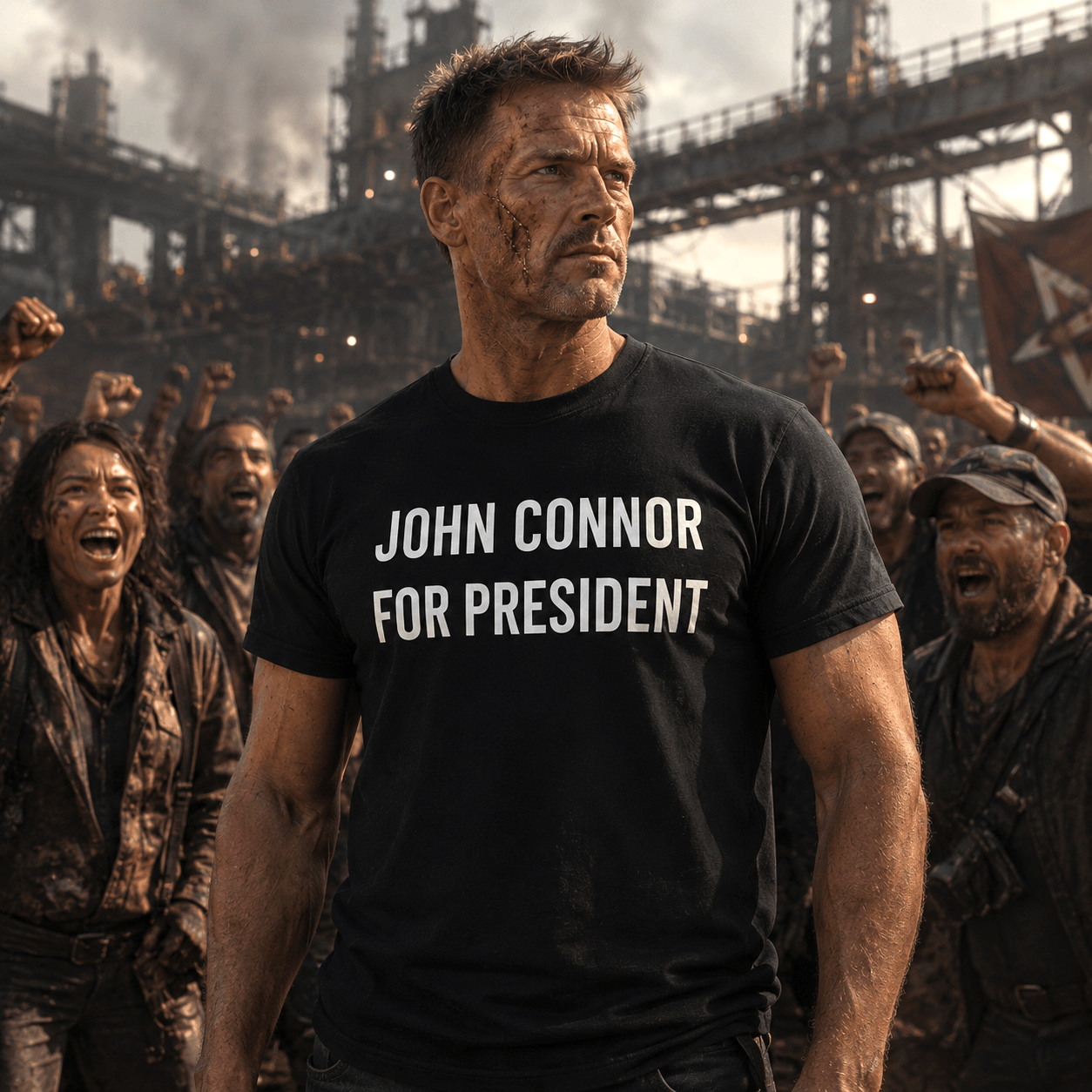 JOHN CONNOR FOR PRESIDENT sci-fi anti-AI statement t-shirt | BASED ALT-WEAR