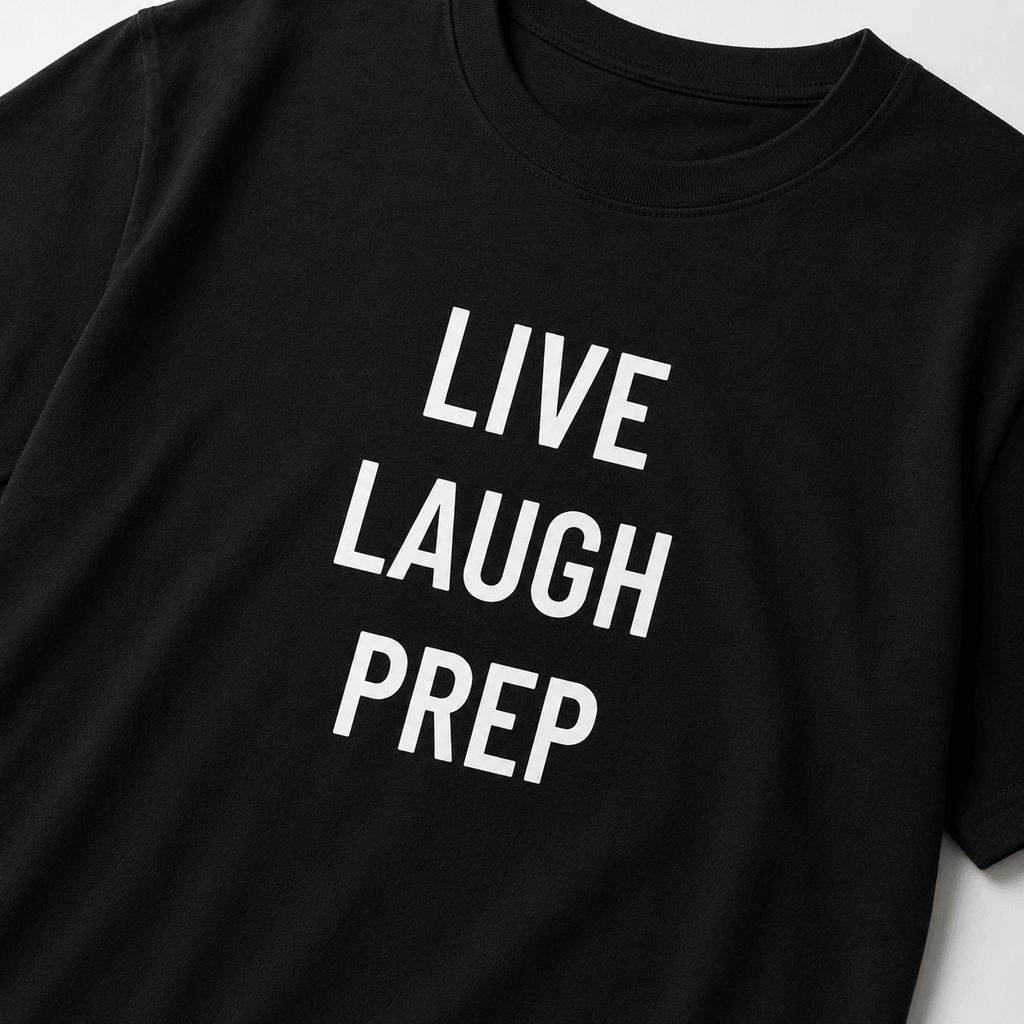 LIVE LAUGH PREP prepper humor statement t-shirt featured | BASED ALT-WEAR