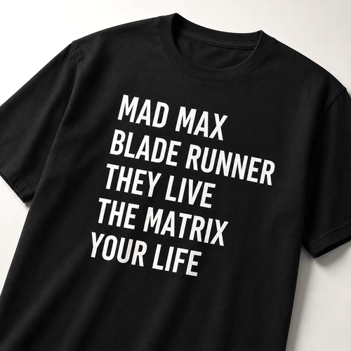 MAD MAX BLADE RUNNER THEY LIVE THE MATRIX YOUR LIFE t-shirt