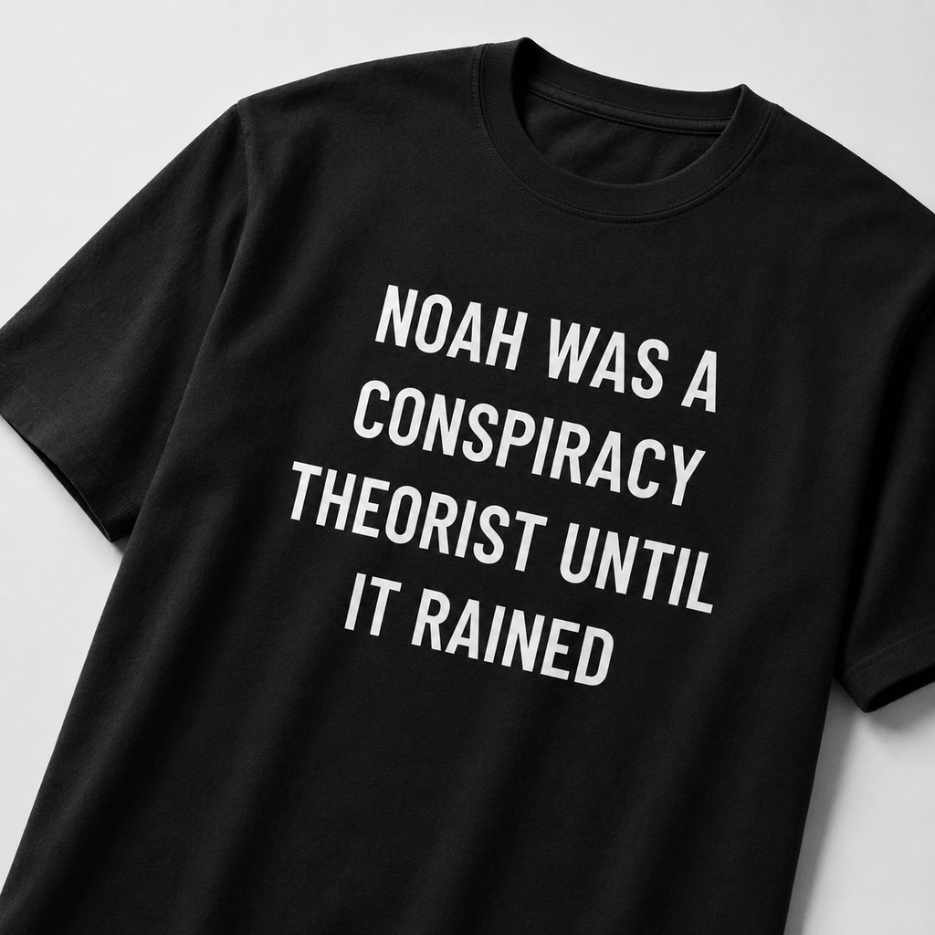 NOAH WAS A CONSPIRACY THEORIST UNTIL IT RAINED t-shirt