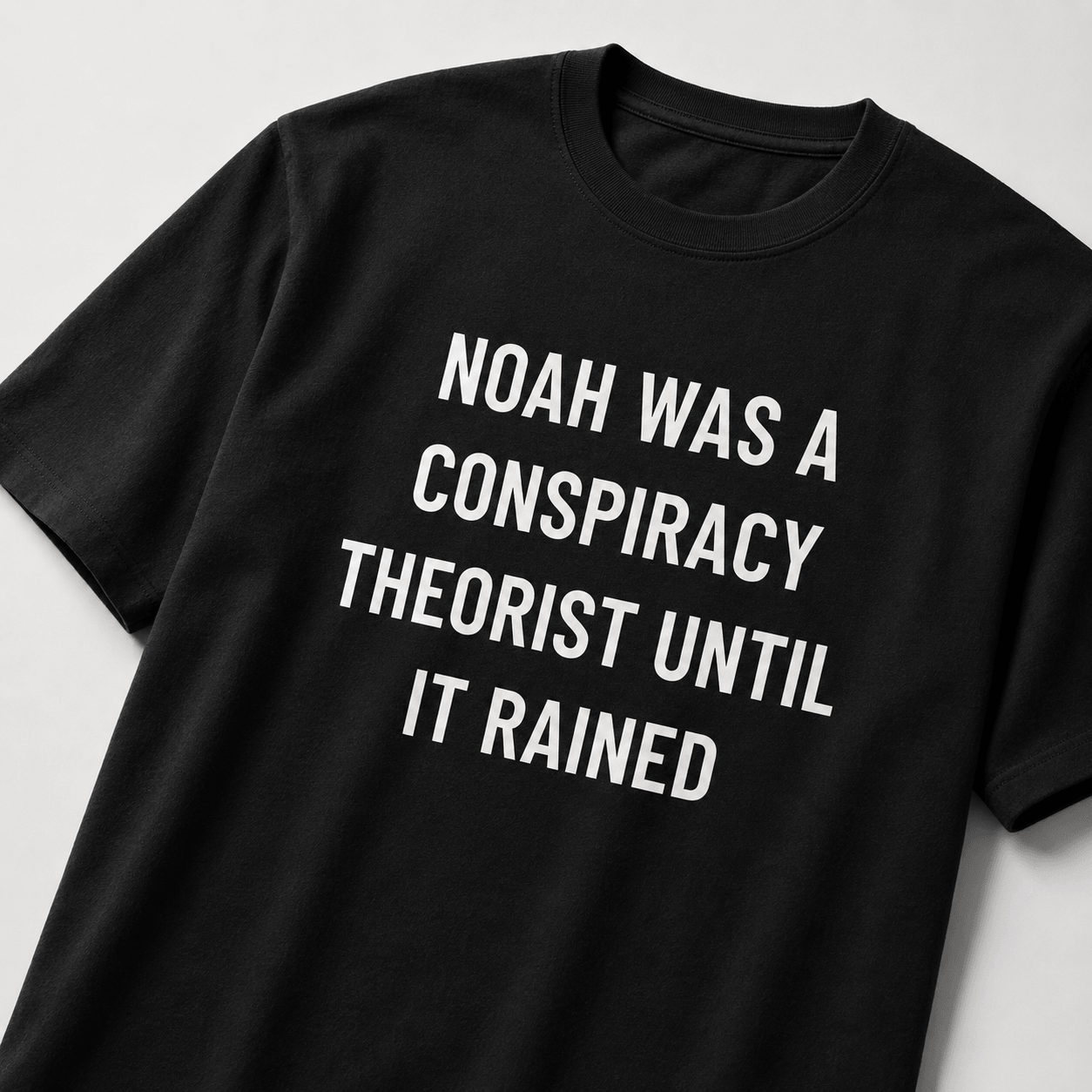 NOAH WAS A CONSPIRACY THEORIST UNTIL IT RAINED t-shirt