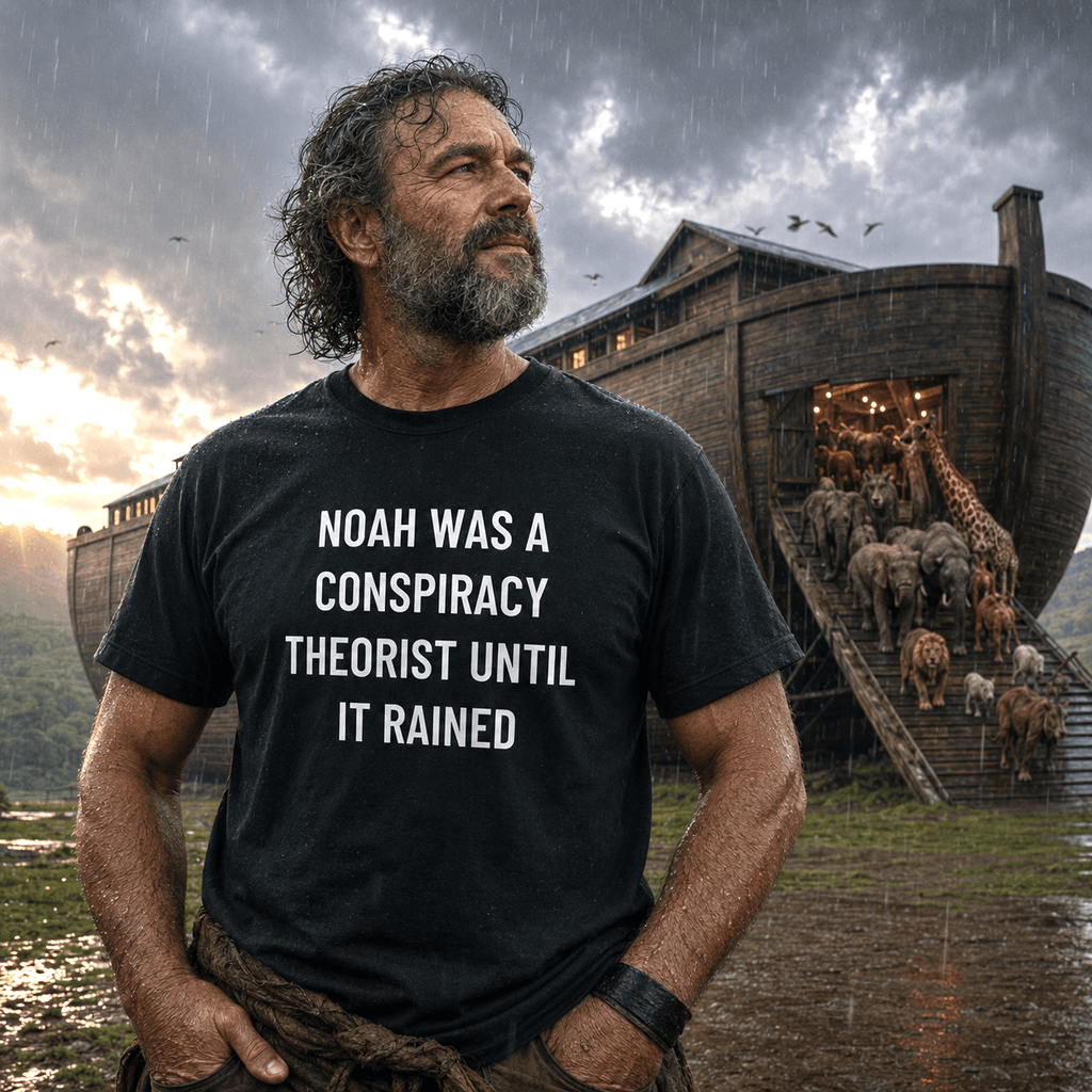 NOAH WAS A CONSPIRACY THEORIST UNTIL IT RAINED t-shirt
