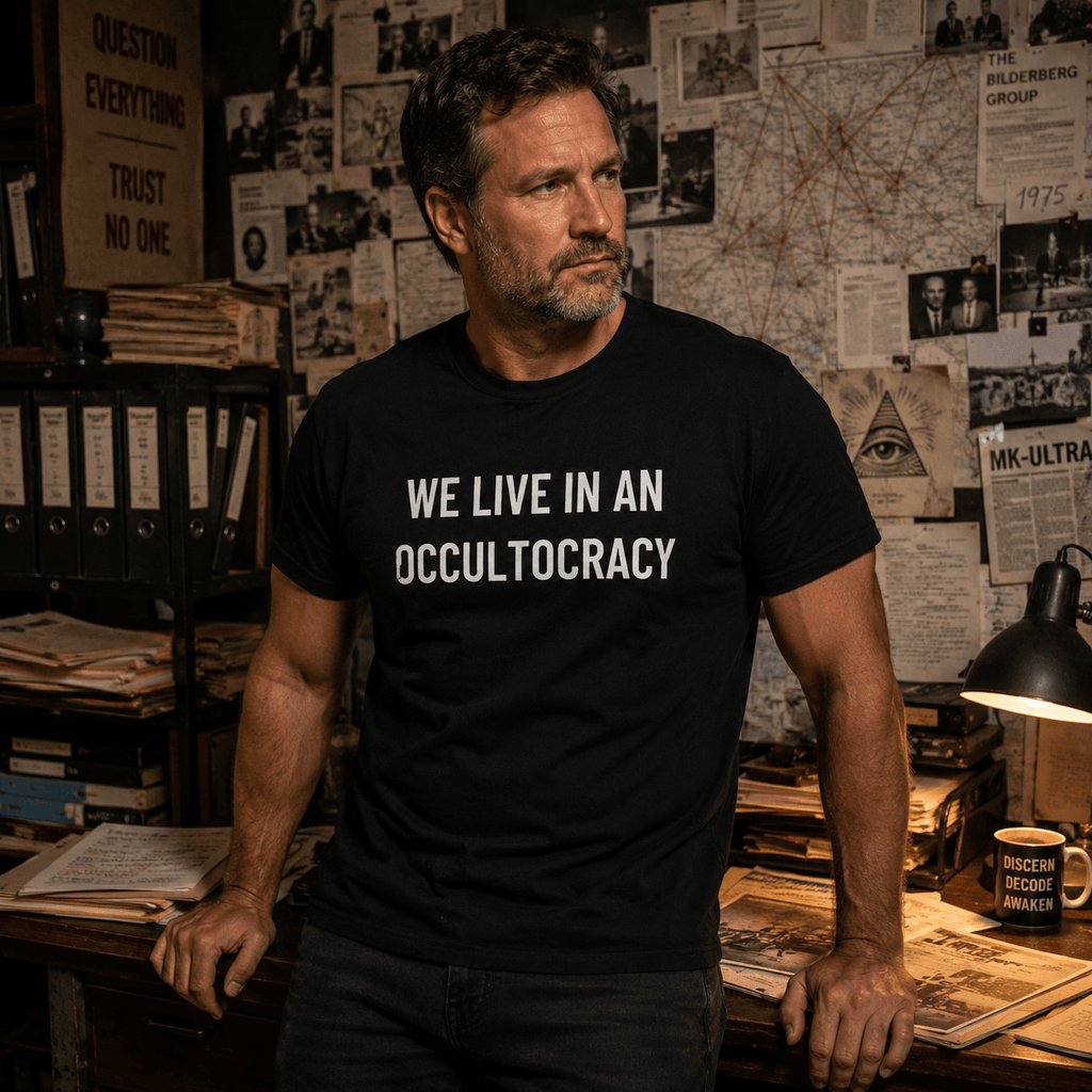 WE LIVE IN AN OCCULTOCRACY esoteric-skeptic statement t-shirt | BASED ALT-WEAR