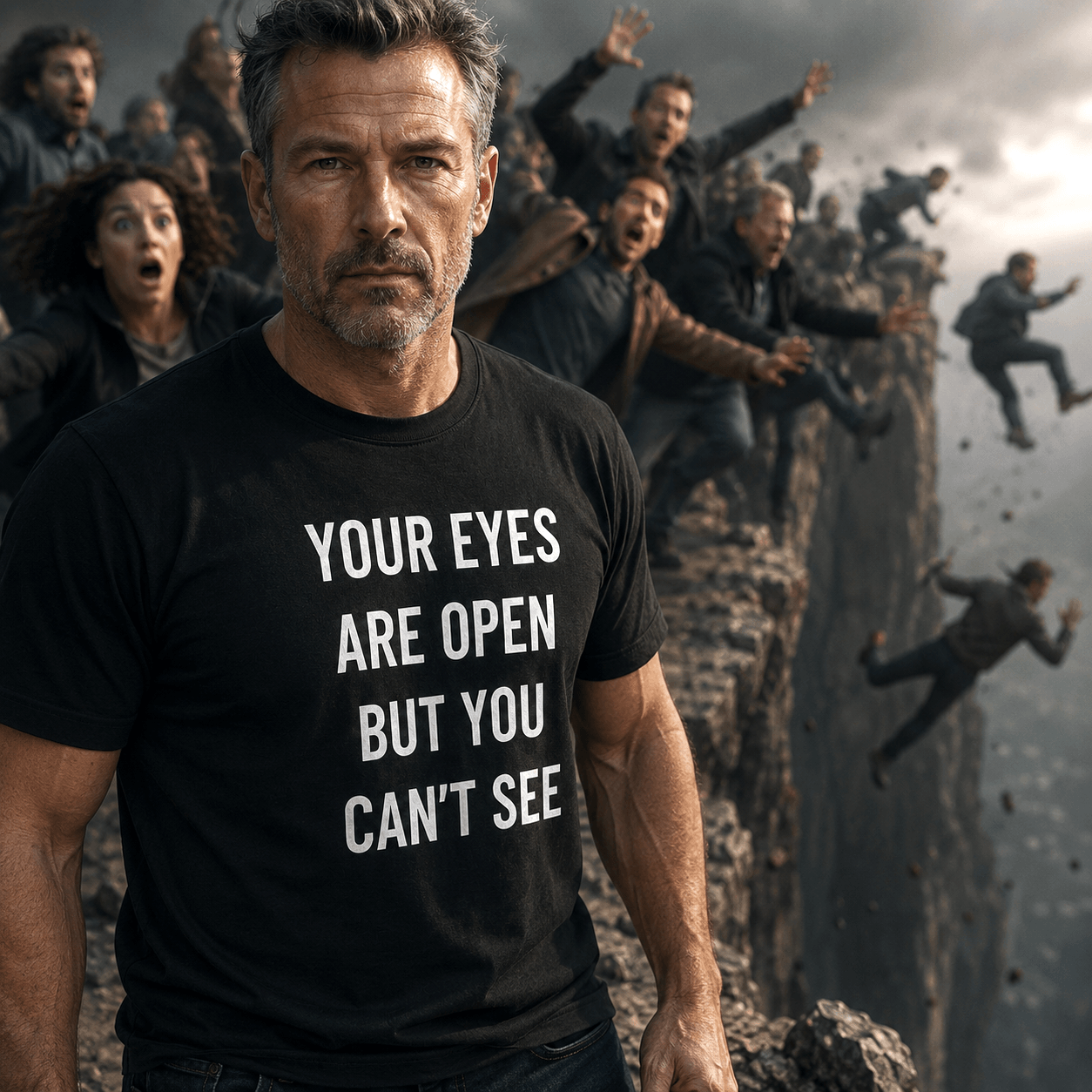 YOUR EYES ARE OPEN BUT YOU CAN'T SEE redpill statement t-shirt featured front | BASED ALT-WEAR