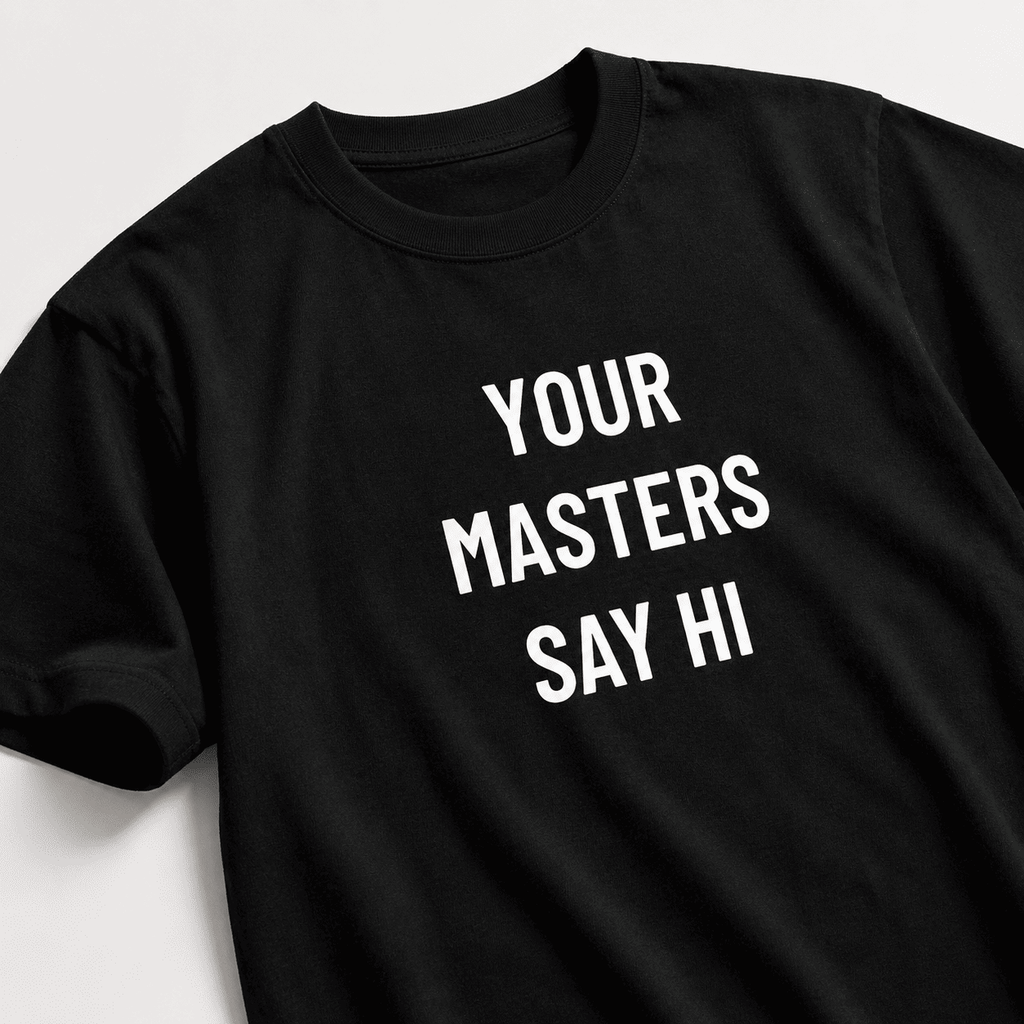 YOUR MASTERS SAY HI finance-pilled blackpill statement t-shirt | BASED ALT-WEAR