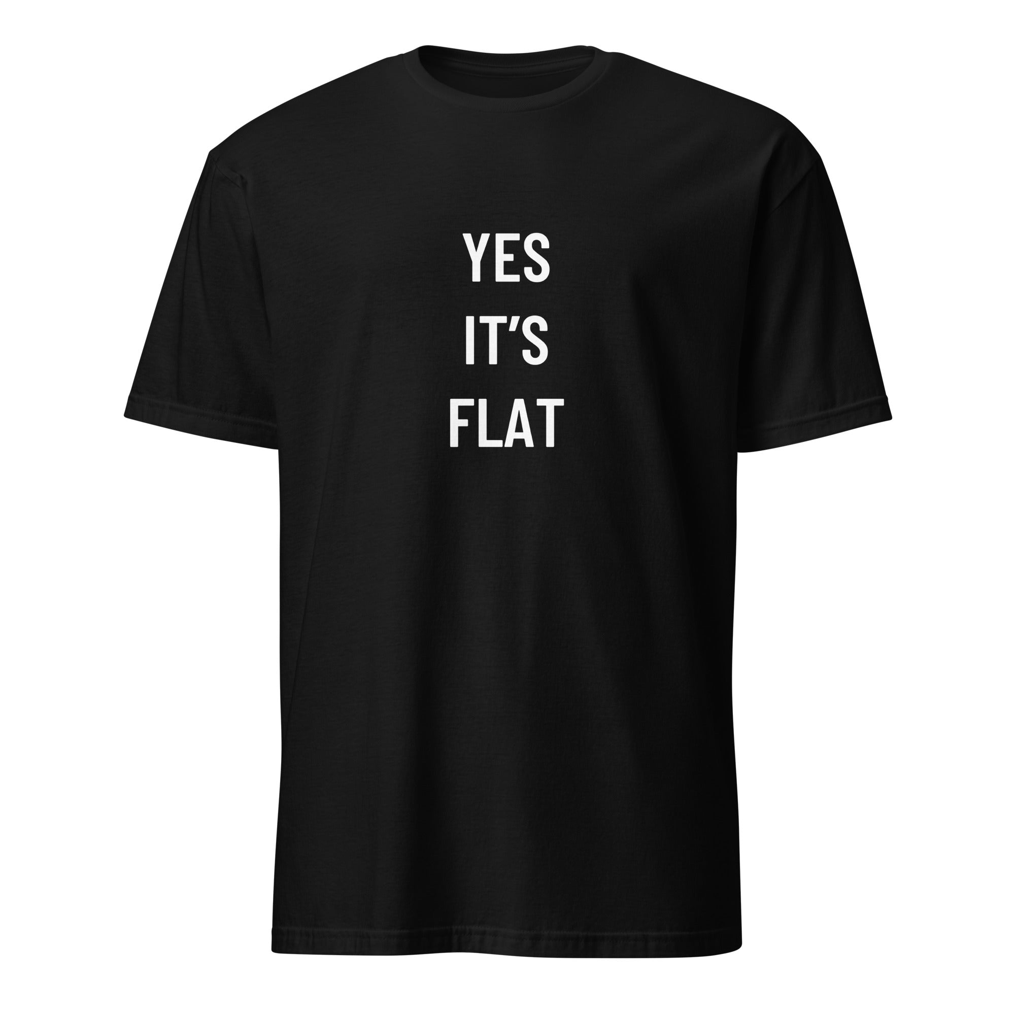 YES IT'S FLAT flat-earth satire statement t-shirt in Black | BASED ALT-WEAR