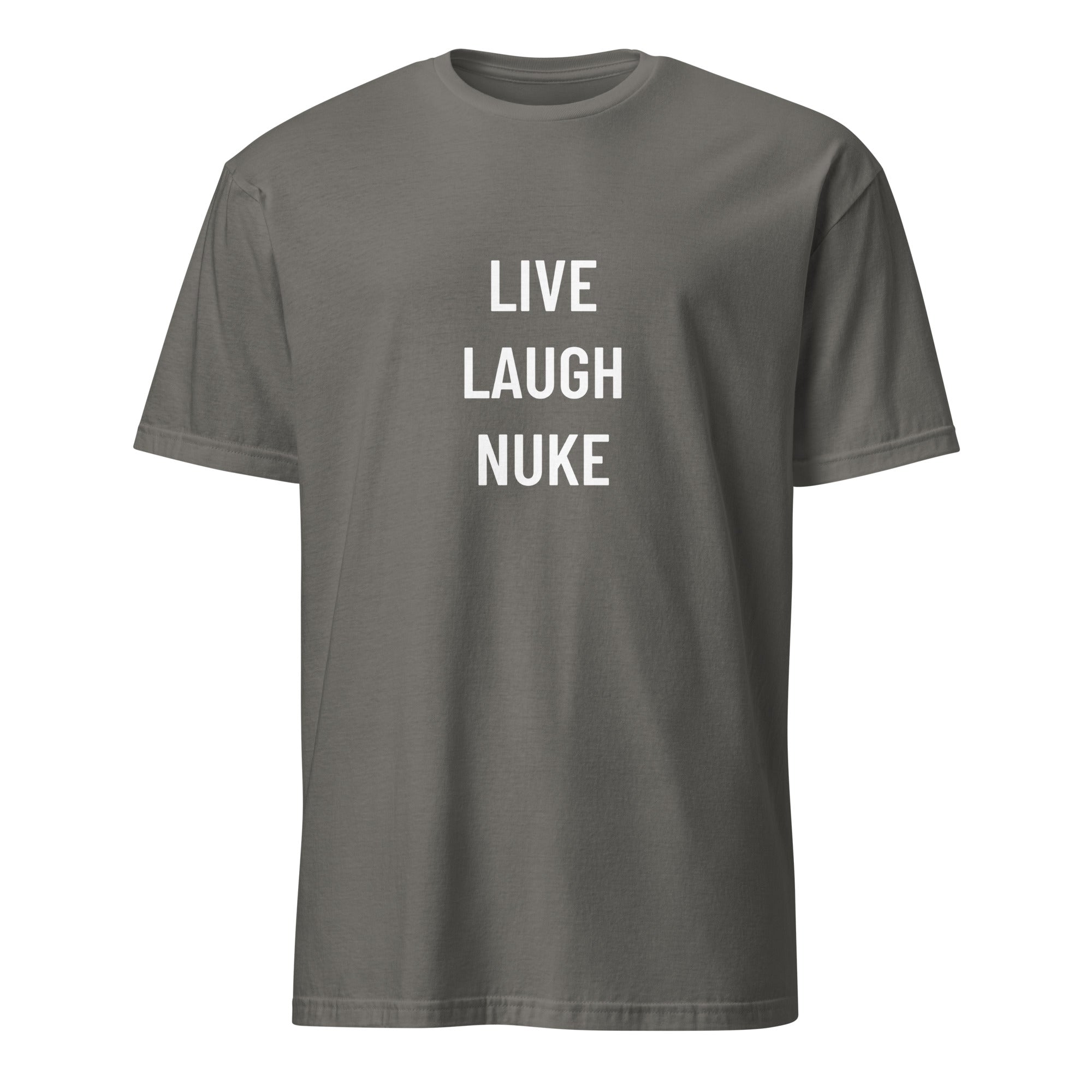 LIVE LAUGH NUKE dark-humor statement t-shirt in Grey | BASED ALT-WEAR
