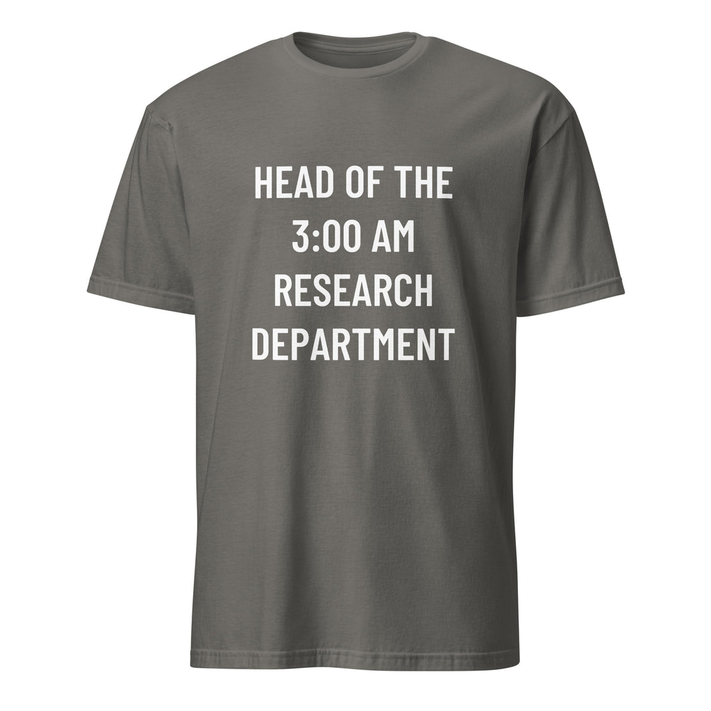 HEAD OF THE 3:00 AM RESEARCH DEPARTMENT conspiracy statement t-shirt in Grey | BASED ALT-WEAR