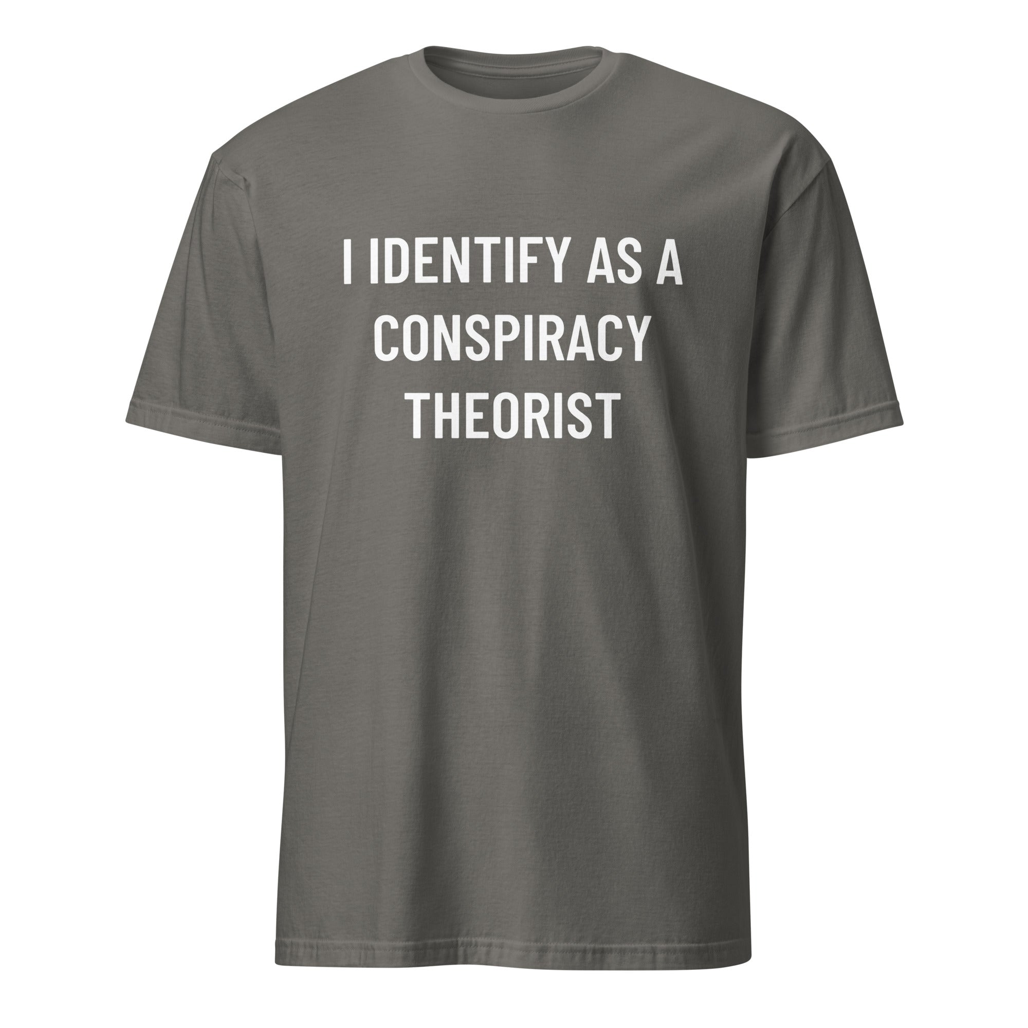I IDENTIFY AS A CONSPIRACY THEORIST redpill statement t-shirt in Grey | BASED ALT-WEAR