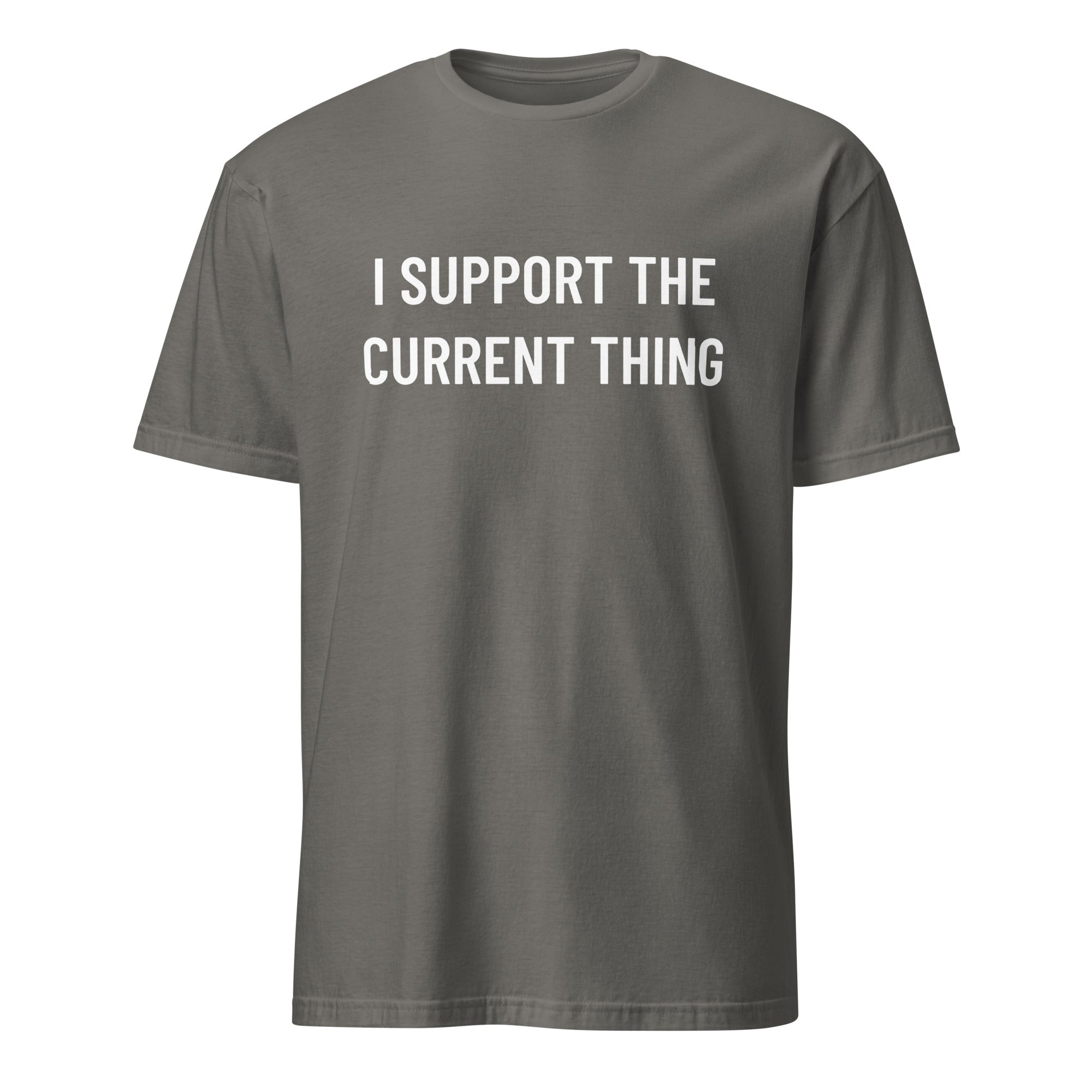 I SUPPORT THE CURRENT THING NPC satire statement t-shirt in Grey | BASED ALT-WEAR