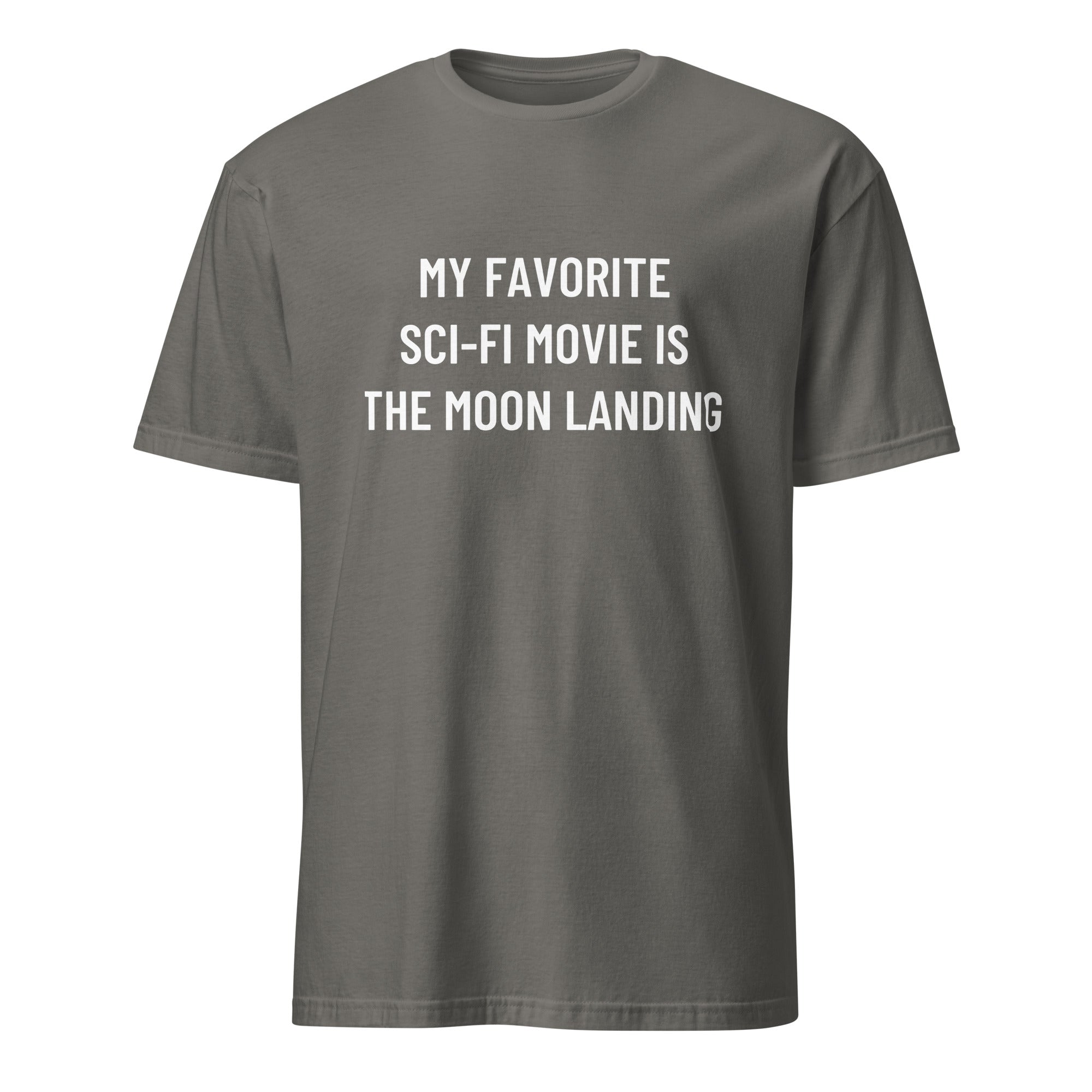 MY FAVORITE SCI-FI MOVIE IS THE MOON LANDING moon-hoax satire statement t-shirt in Grey | BASED ALT-WEAR