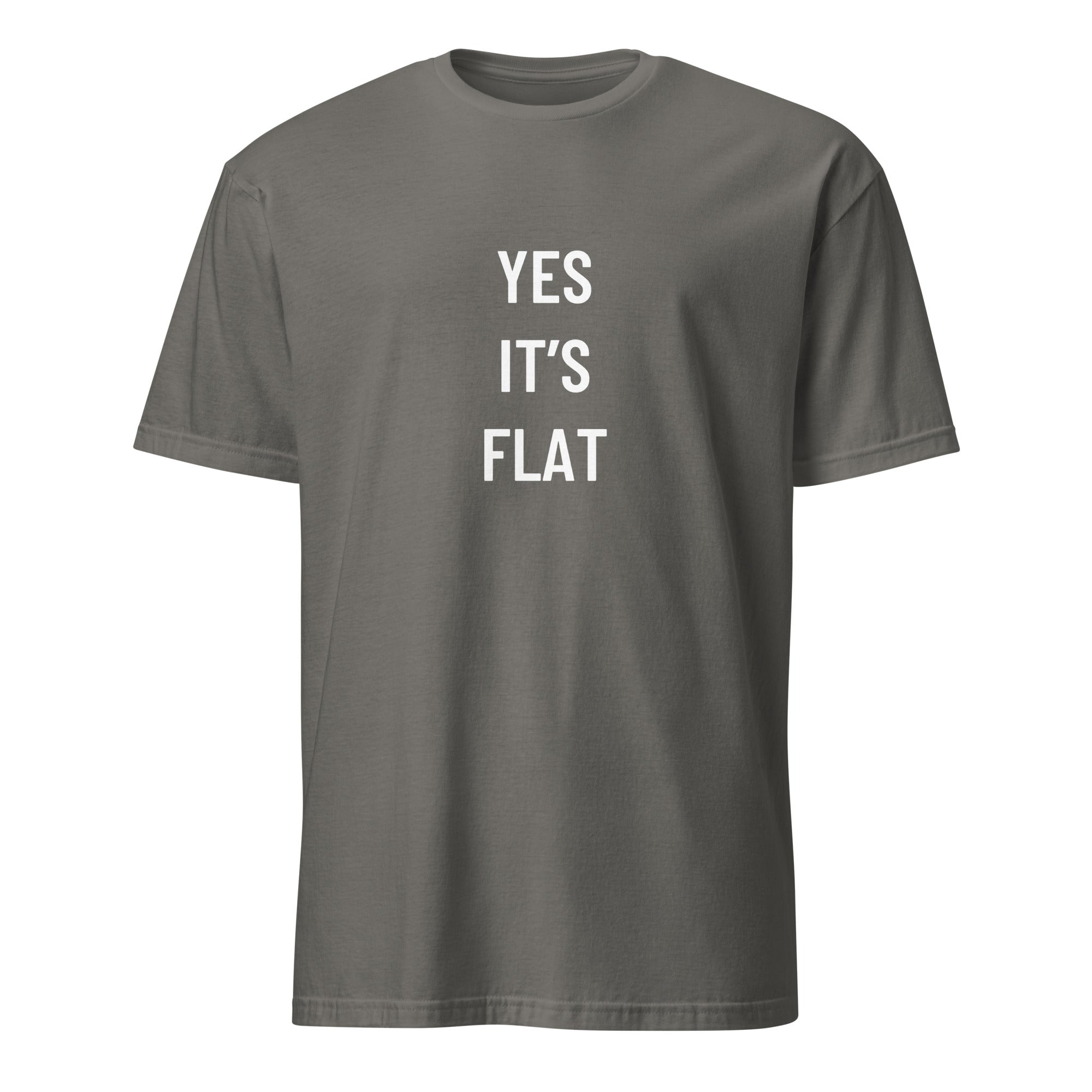 YES IT'S FLAT flat-earth satire statement t-shirt in Grey | BASED ALT-WEAR