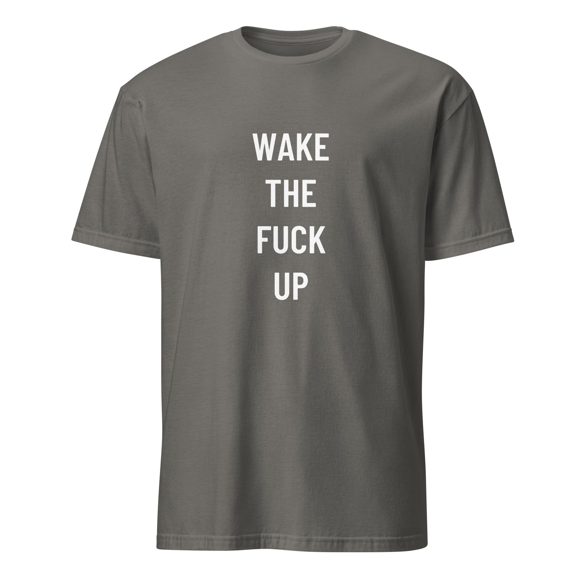WAKE THE FUCK UP urgency statement t-shirt in Grey | BASED ALT-WEAR