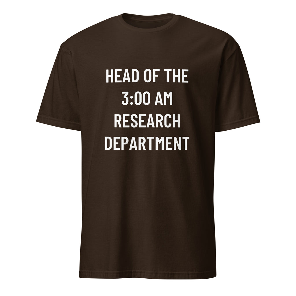 HEAD OF THE 3:00 AM RESEARCH DEPARTMENT conspiracy statement t-shirt in Navy | BASED ALT-WEAR