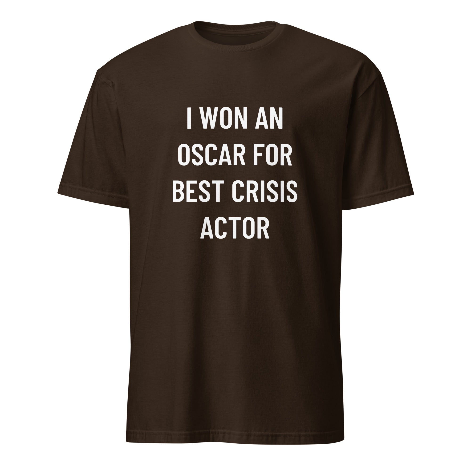 I WON AN OSCAR FOR BEST CRISIS ACTOR satirical conspiracy statement t-shirt in Pink | BASED ALT-WEAR