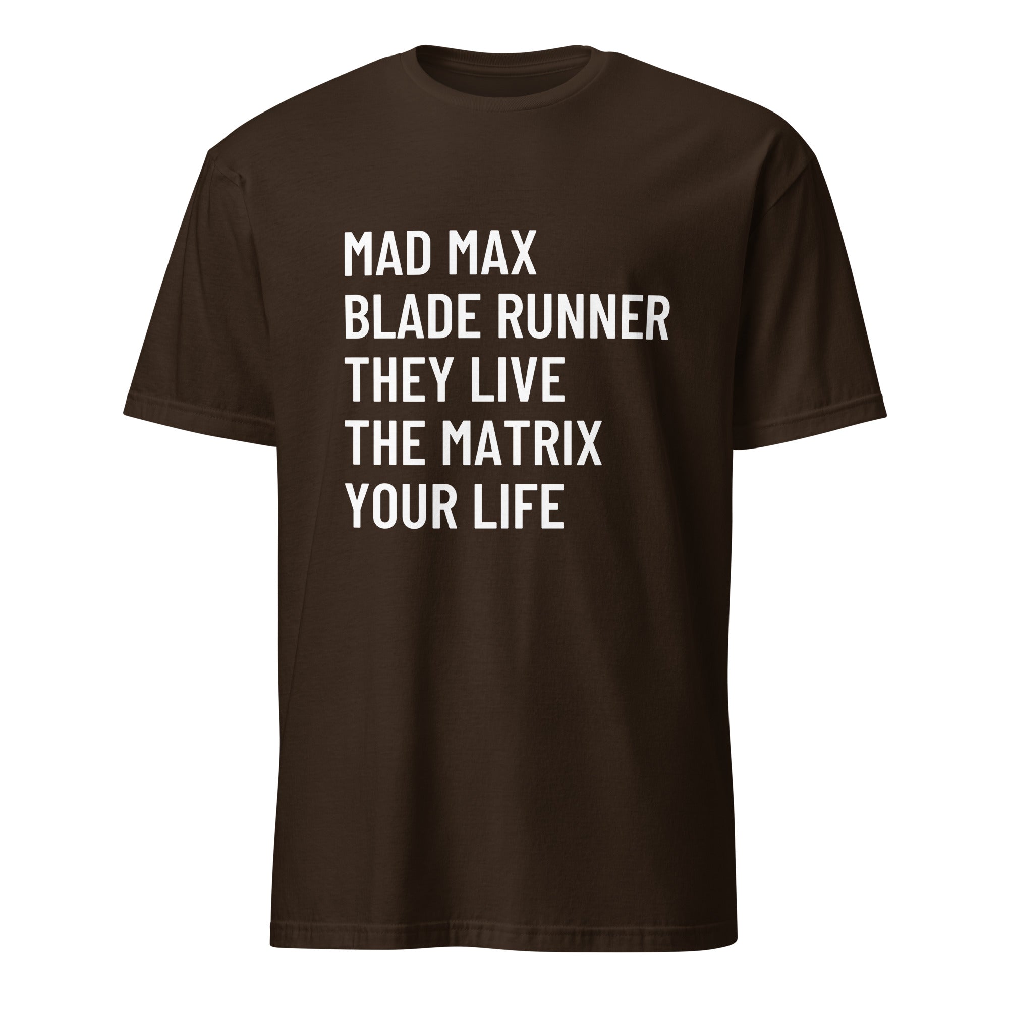 MAD MAX BLADE RUNNER THEY LIVE THE MATRIX YOUR LIFE dystopian cinema statement t-shirt in Pink | BASED ALT-WEAR