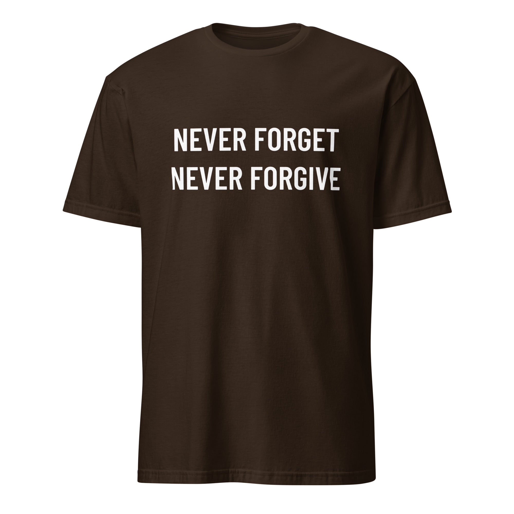 NEVER FORGET NEVER FORGIVE defiant post-2020 statement t-shirt in Pink | BASED ALT-WEAR