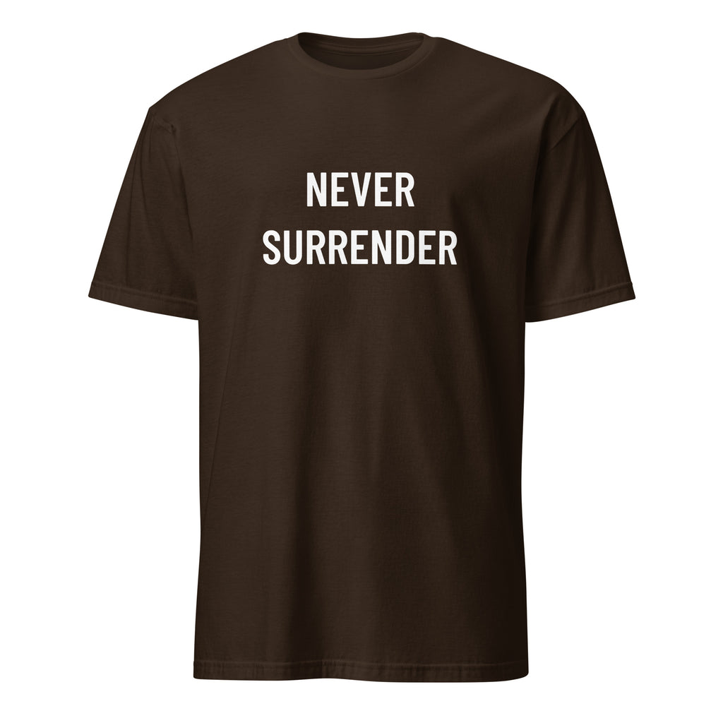 NEVER SURRENDER defiant statement t-shirt in Pink | BASED ALT-WEAR