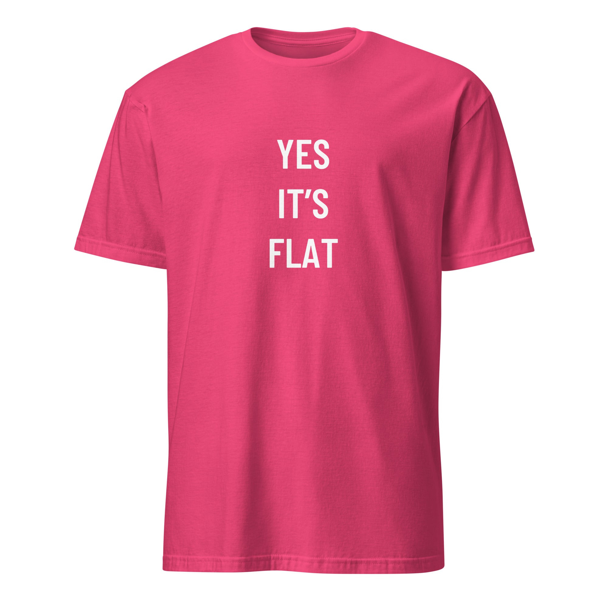 YES IT'S FLAT flat-earth satire statement t-shirt in Red | BASED ALT-WEAR