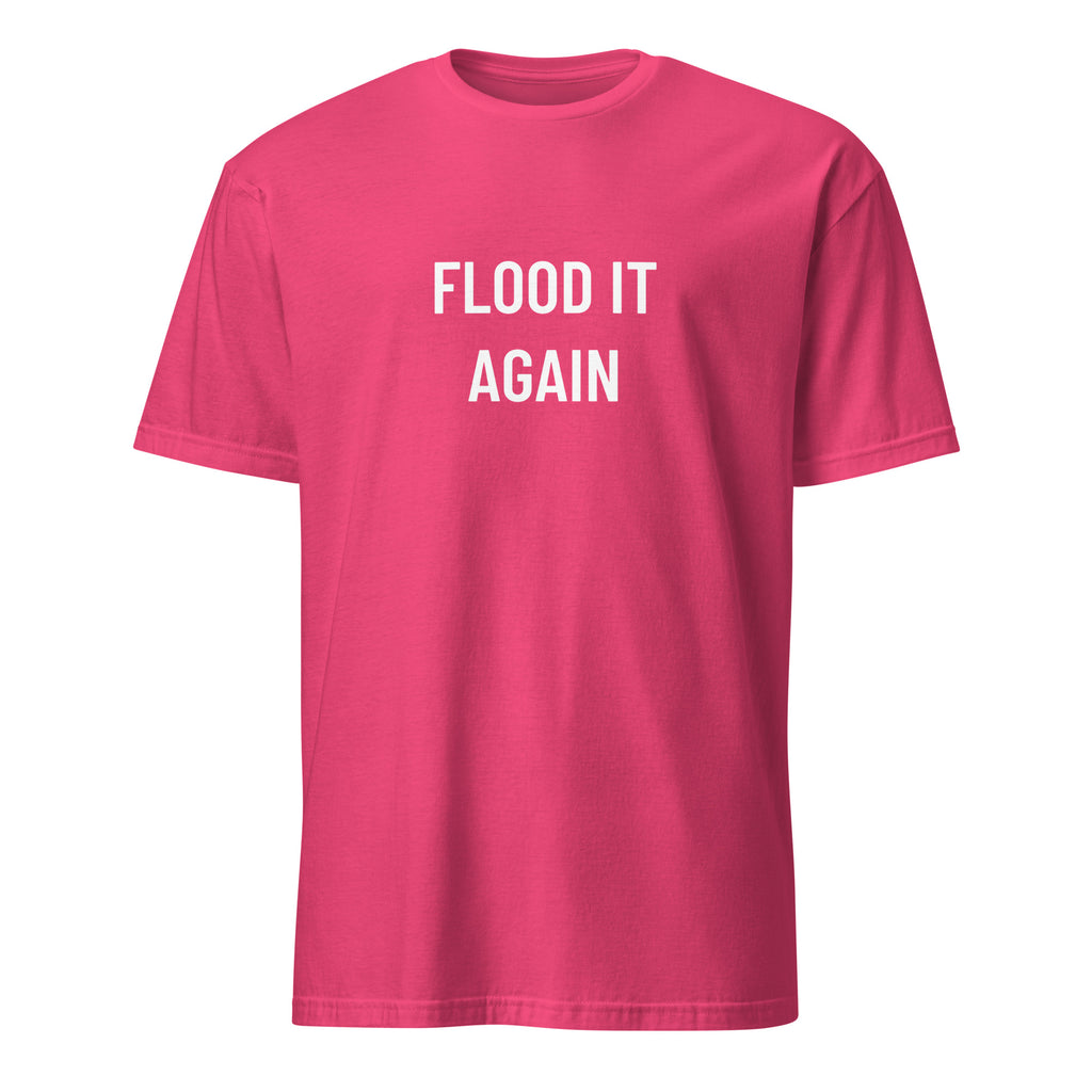 FLOOD IT AGAIN biblical dark-humor statement t-shirt in Pink | BASED ALT-WEAR