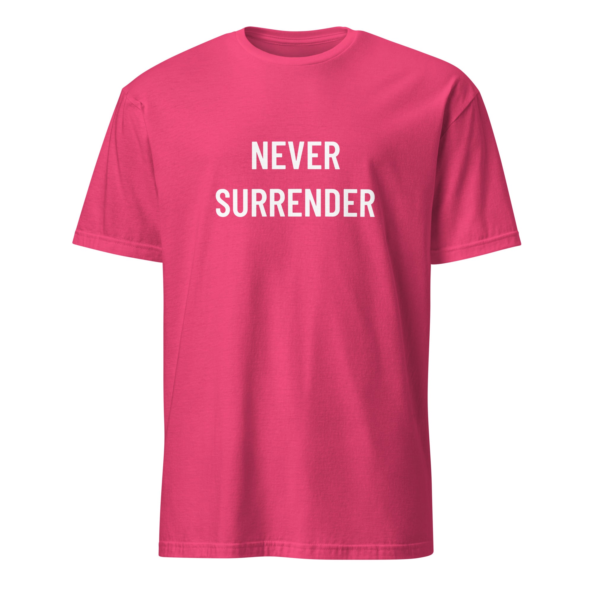 NEVER SURRENDER defiant statement t-shirt in Red | BASED ALT-WEAR