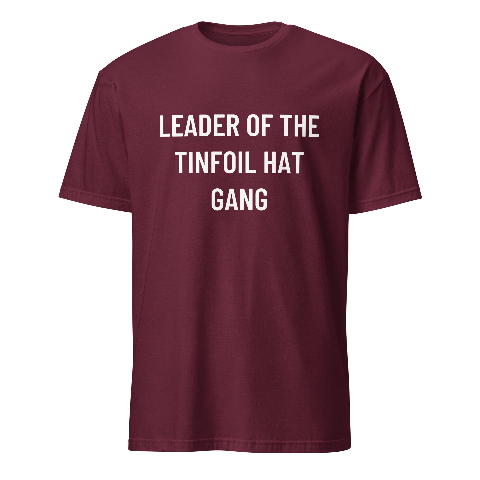 LEADER OF THE TINFOIL HAT GANG conspiracy humor statement t-shirt in Black | BASED ALT-WEAR