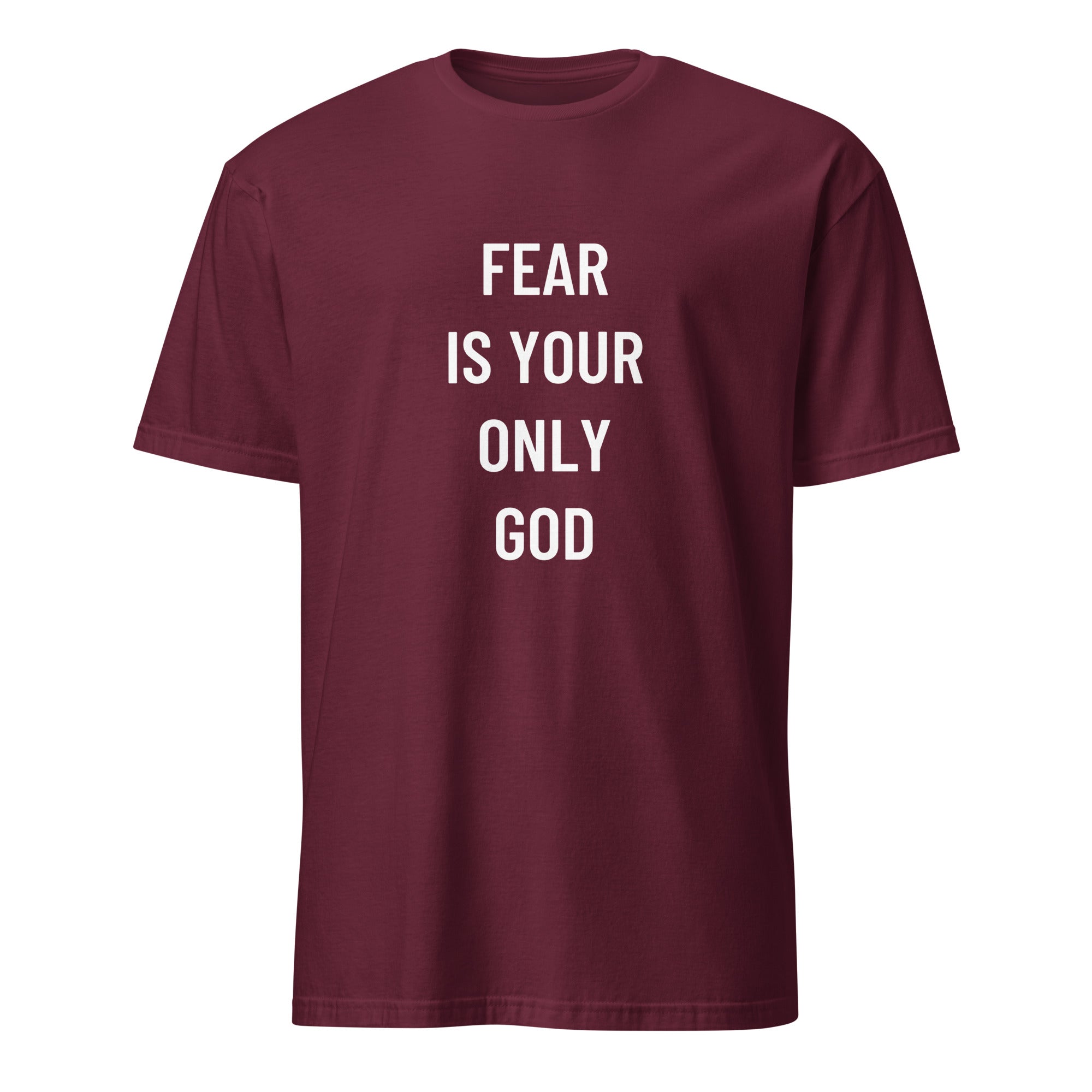 FEAR IS YOUR ONLY GOD anti-authoritarian blackpill statement t-shirt in Red | BASED ALT-WEAR