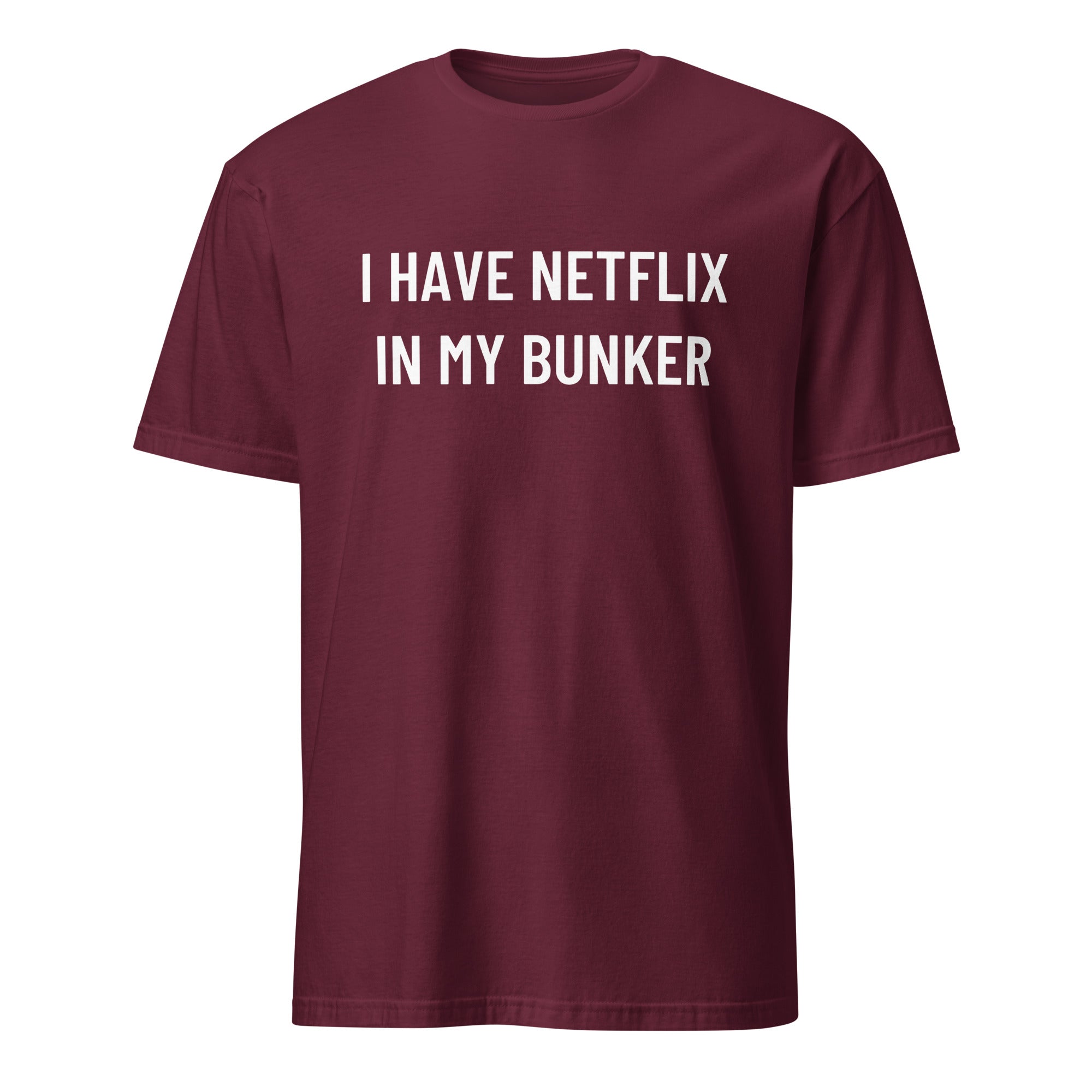 I HAVE NETFLIX IN MY BUNKER prepper satire statement t-shirt in Brown | BASED ALT-WEAR