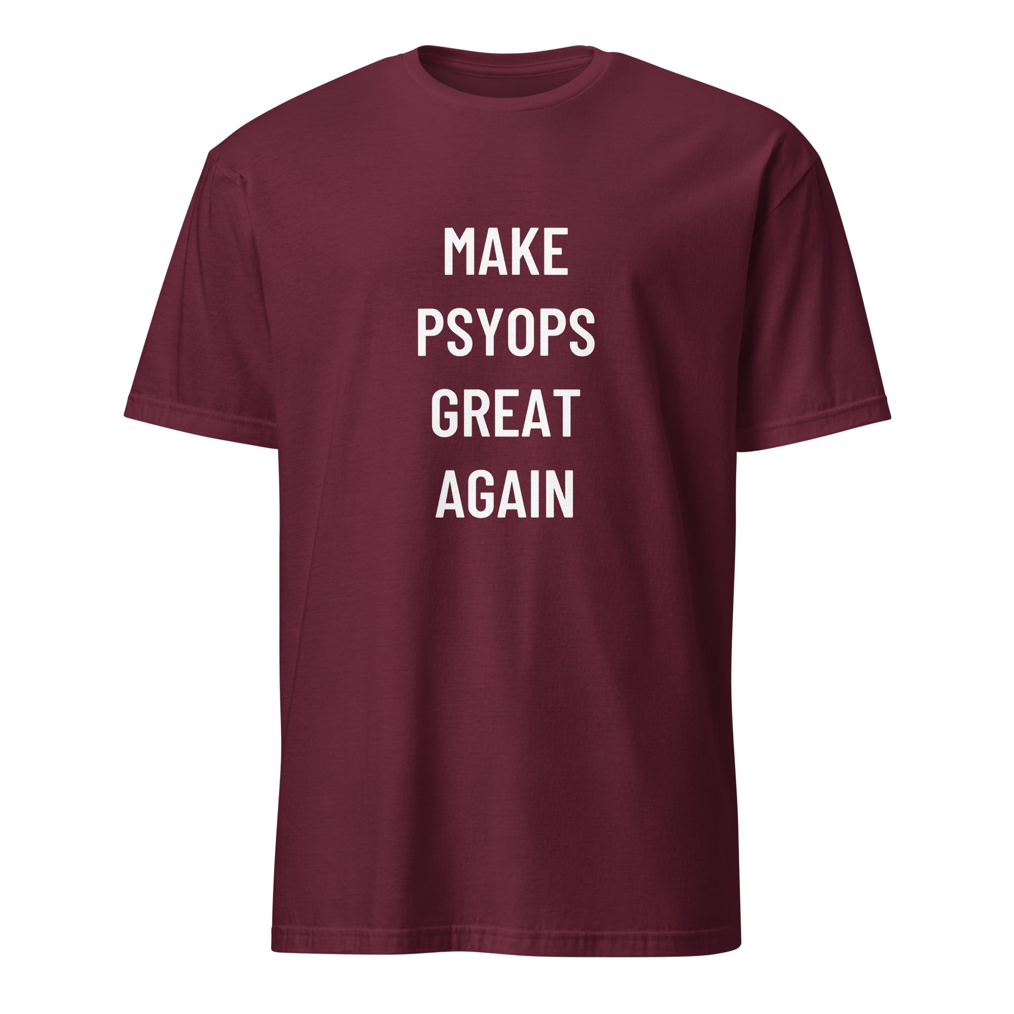MAKE PSYOPS GREAT AGAIN MAGA-style satire statement t-shirt in Brown | BASED ALT-WEAR