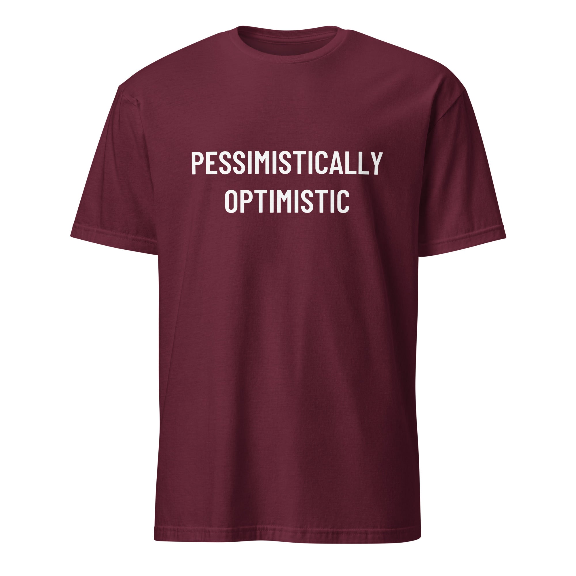 PESSIMISTICALLY OPTIMISTIC realist blackpill statement t-shirt in Brown | BASED ALT-WEAR