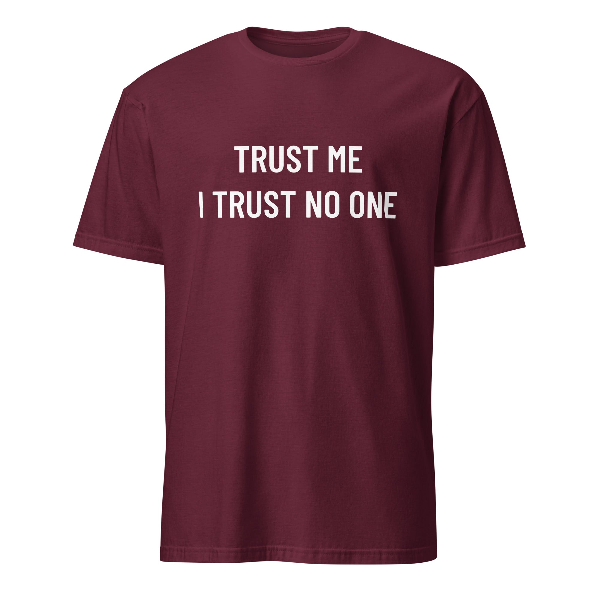 TRUST ME I TRUST NO ONE skeptic statement t-shirt in Brown | BASED ALT-WEAR