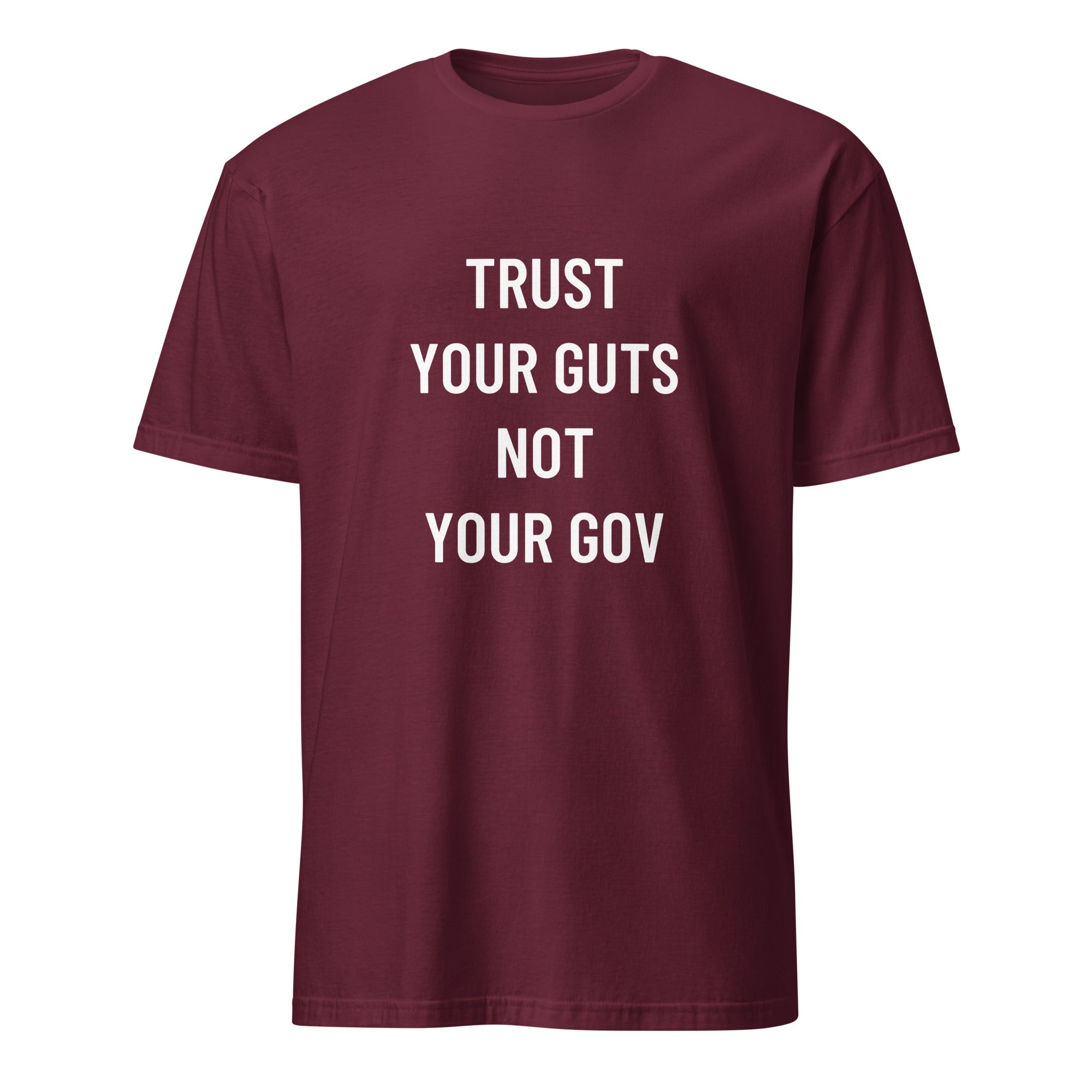 TRUST YOUR GUTS NOT YOUR GOV anti-government statement t-shirt in Brown | BASED ALT-WEAR