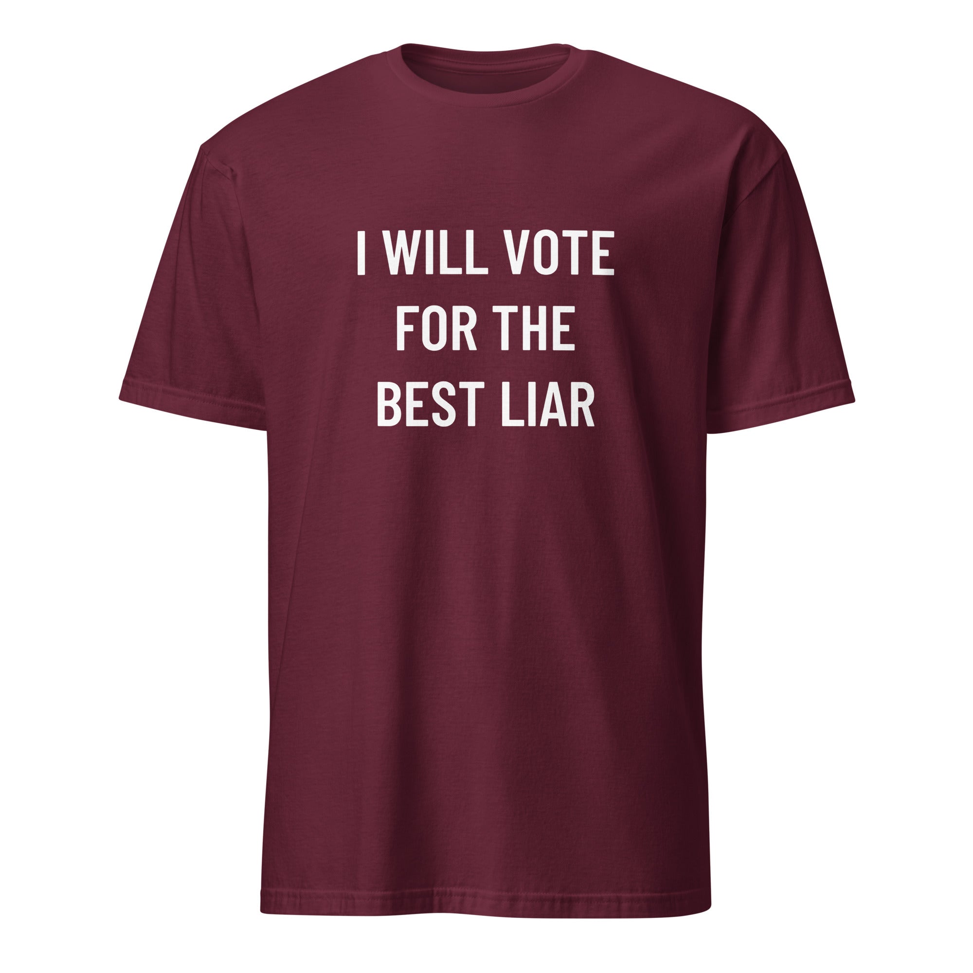 I WILL VOTE FOR THE BEST LIAR anti-politics satire statement t-shirt in Brown | BASED ALT-WEAR