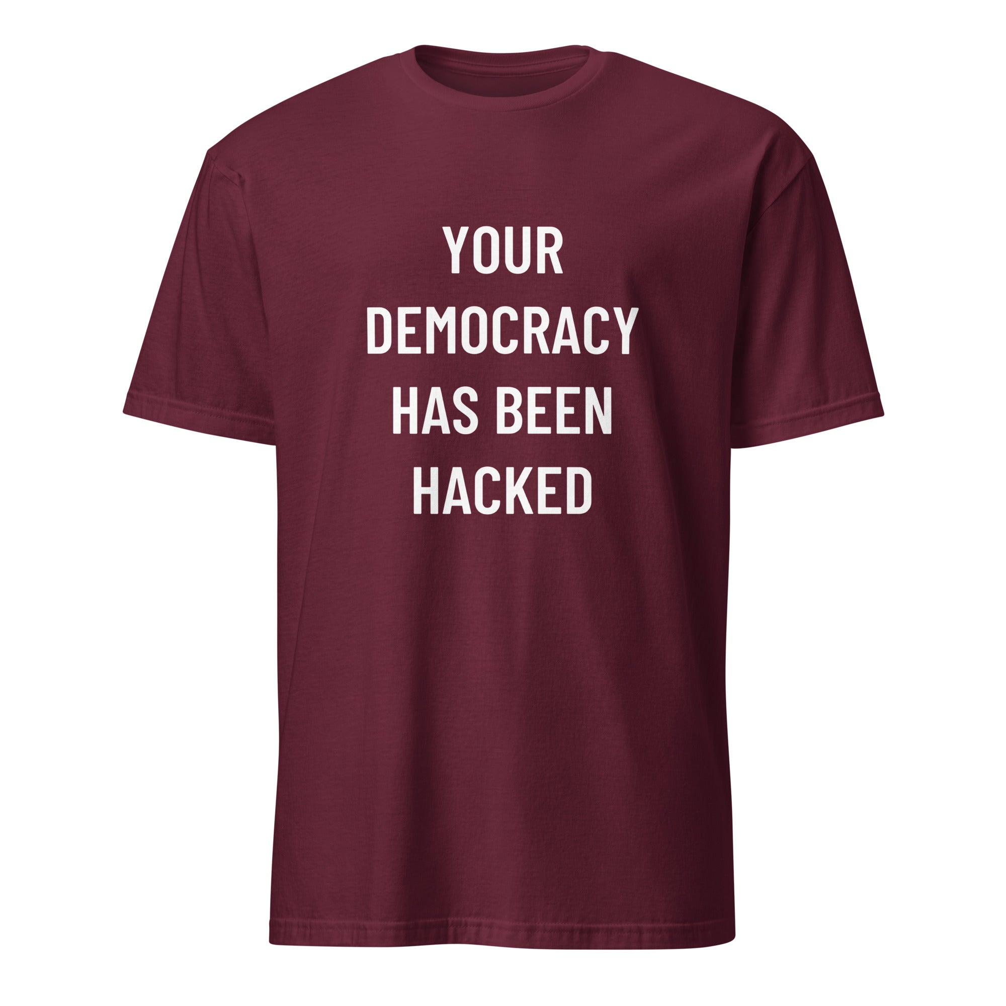 YOUR DEMOCRACY HAS BEEN HACKED political statement t-shirt in Brown | BASED ALT-WEAR