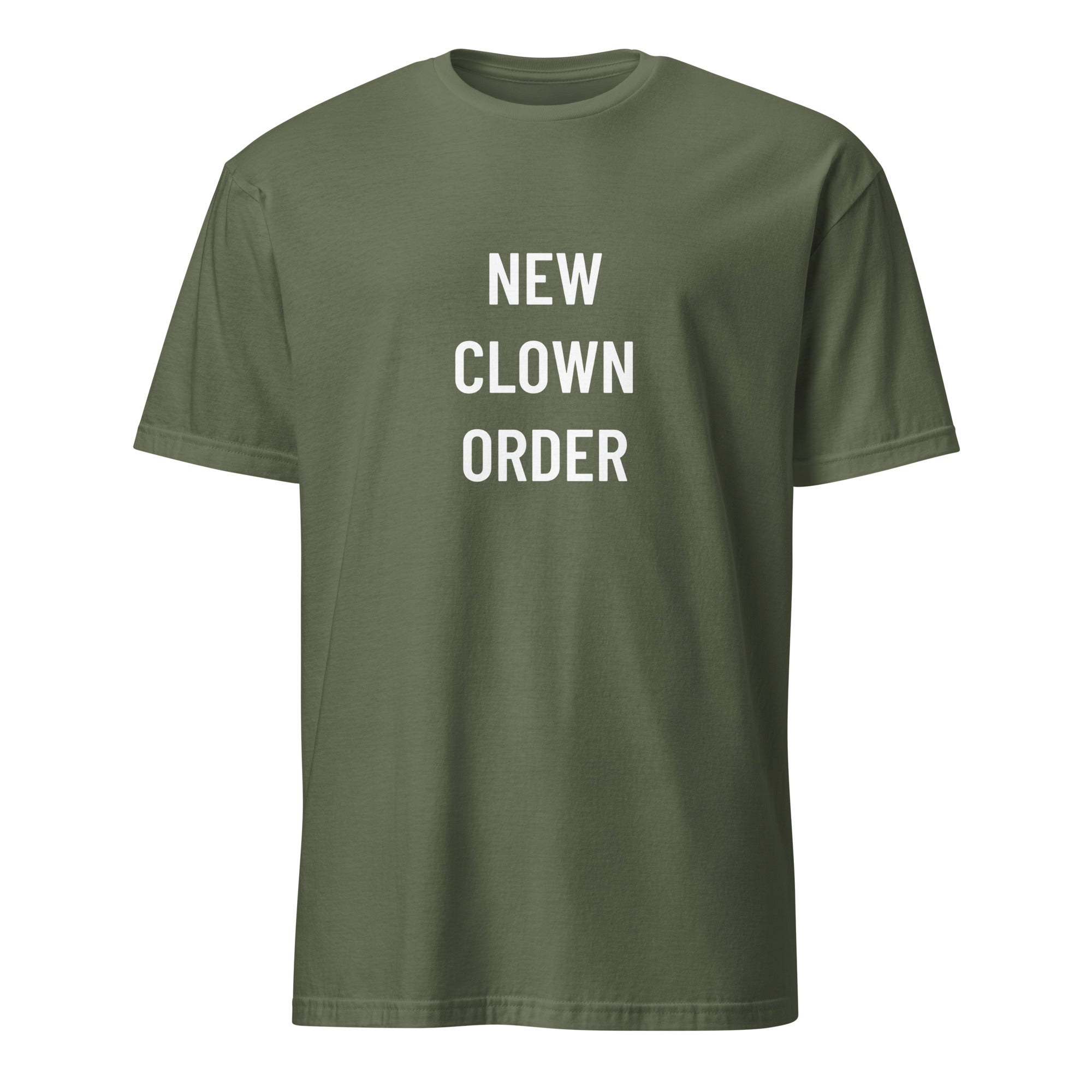 NEW CLOWN ORDER political-satire statement t-shirt in Army | BASED ALT-WEAR
