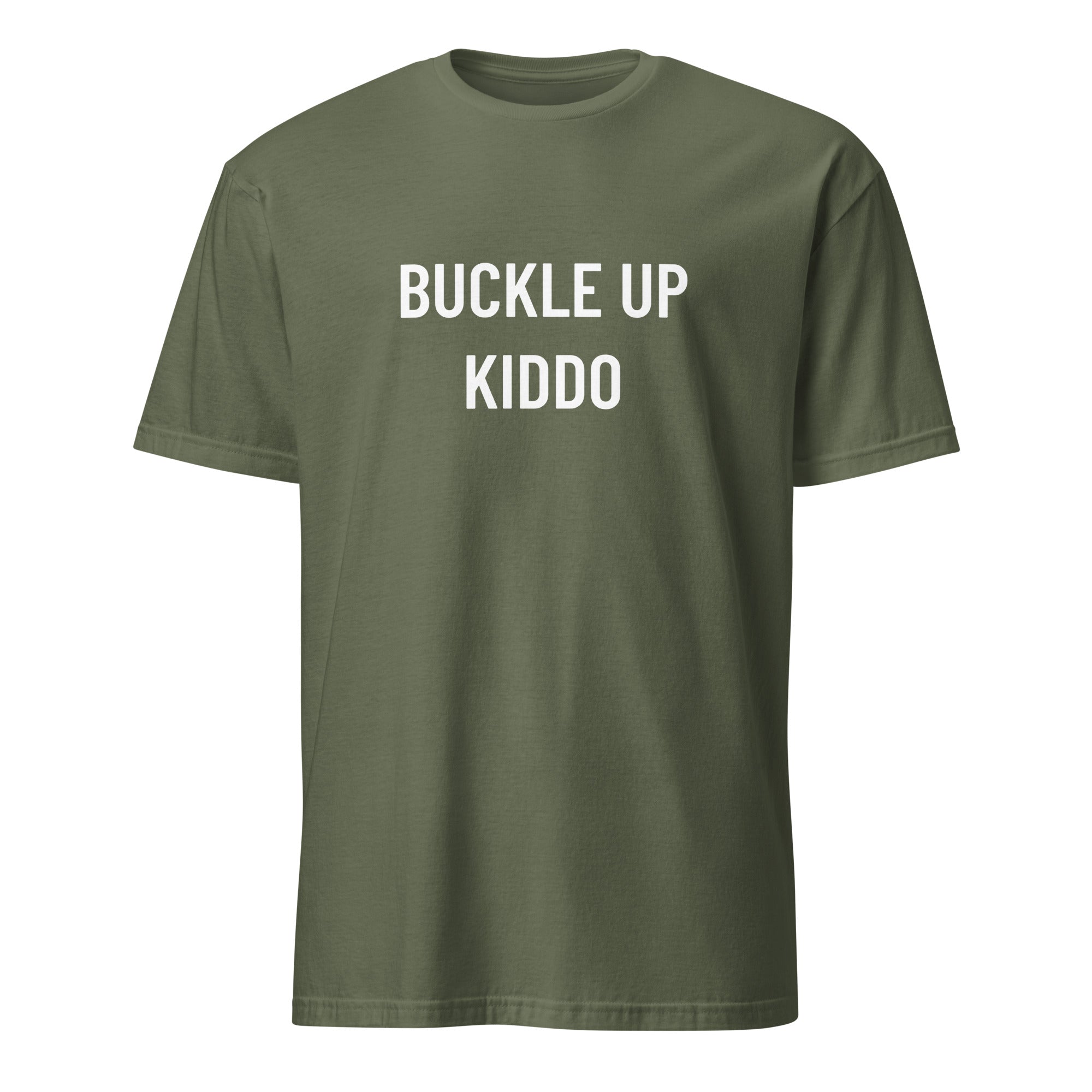 BUCKLE UP KIDDO statement t-shirt in Army | BASED ALT-WEAR