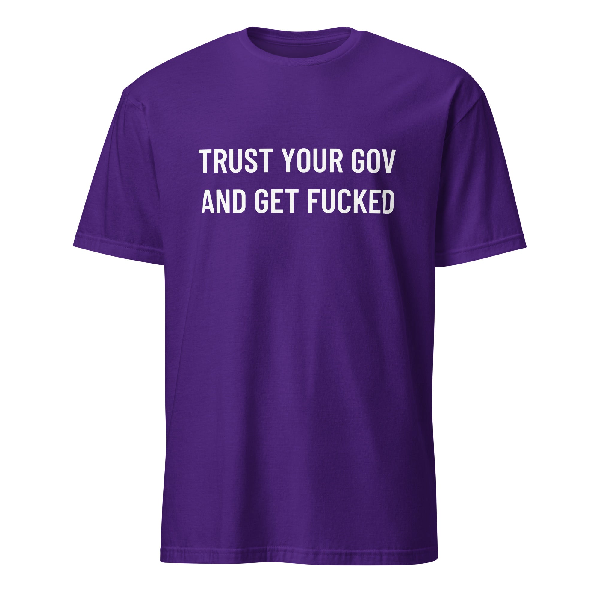 TRUST YOUR GOV AND GET FUCKED anti-government statement t-shirt in Navy | BASED ALT-WEAR