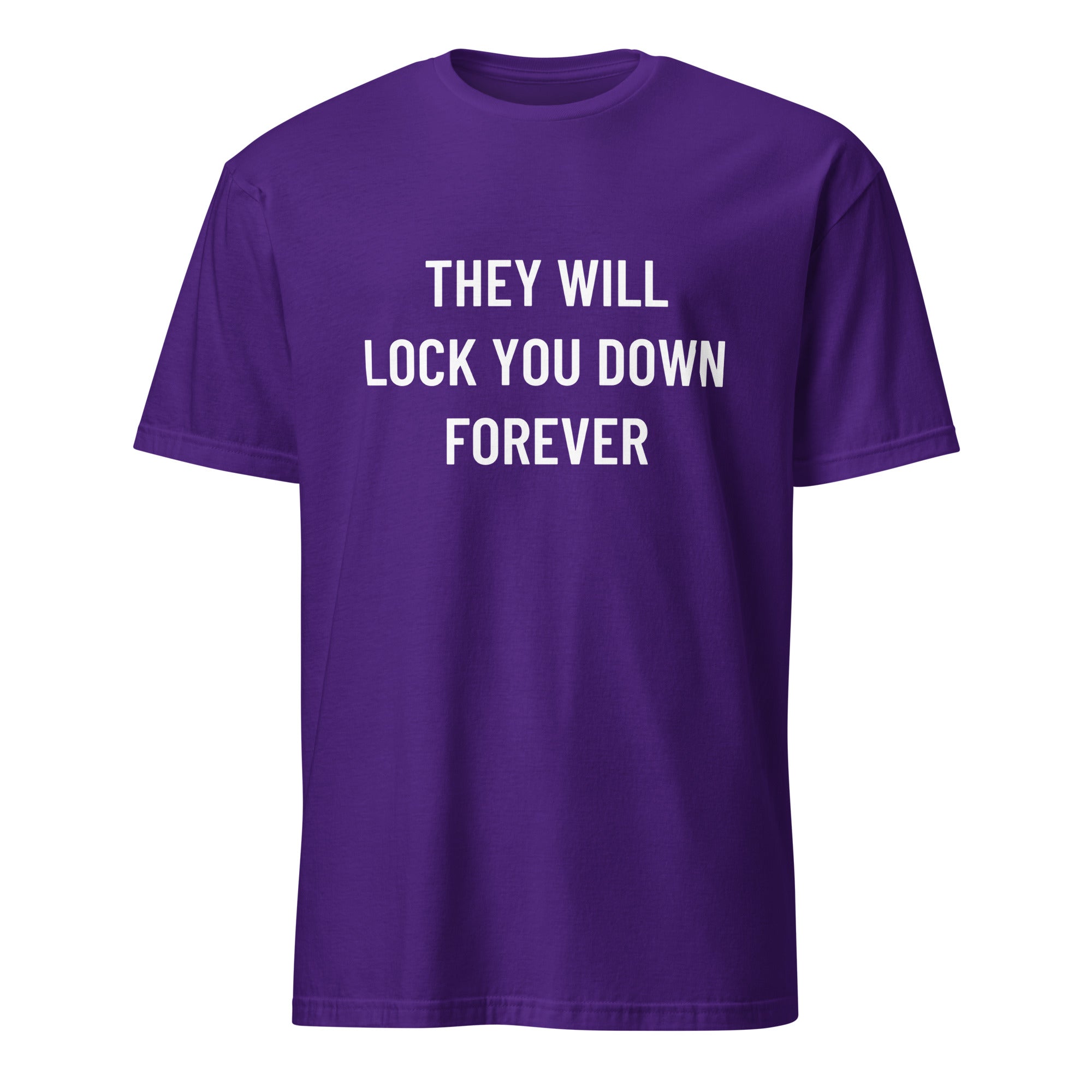 THEY WILL LOCK YOU DOWN FOREVER anti-lockdown statement t-shirt in Navy | BASED ALT-WEAR